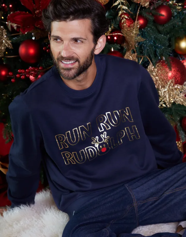 Navy Christmas Graphic Print Crew Neck Sweatshirt made by Threadbare