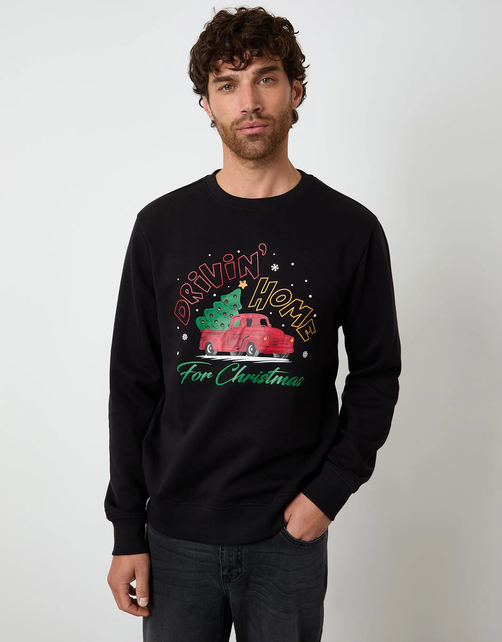 Black Christmas Graphic Print Crew Neck Sweatshirt sold by Threadbare product image thumbnail 2