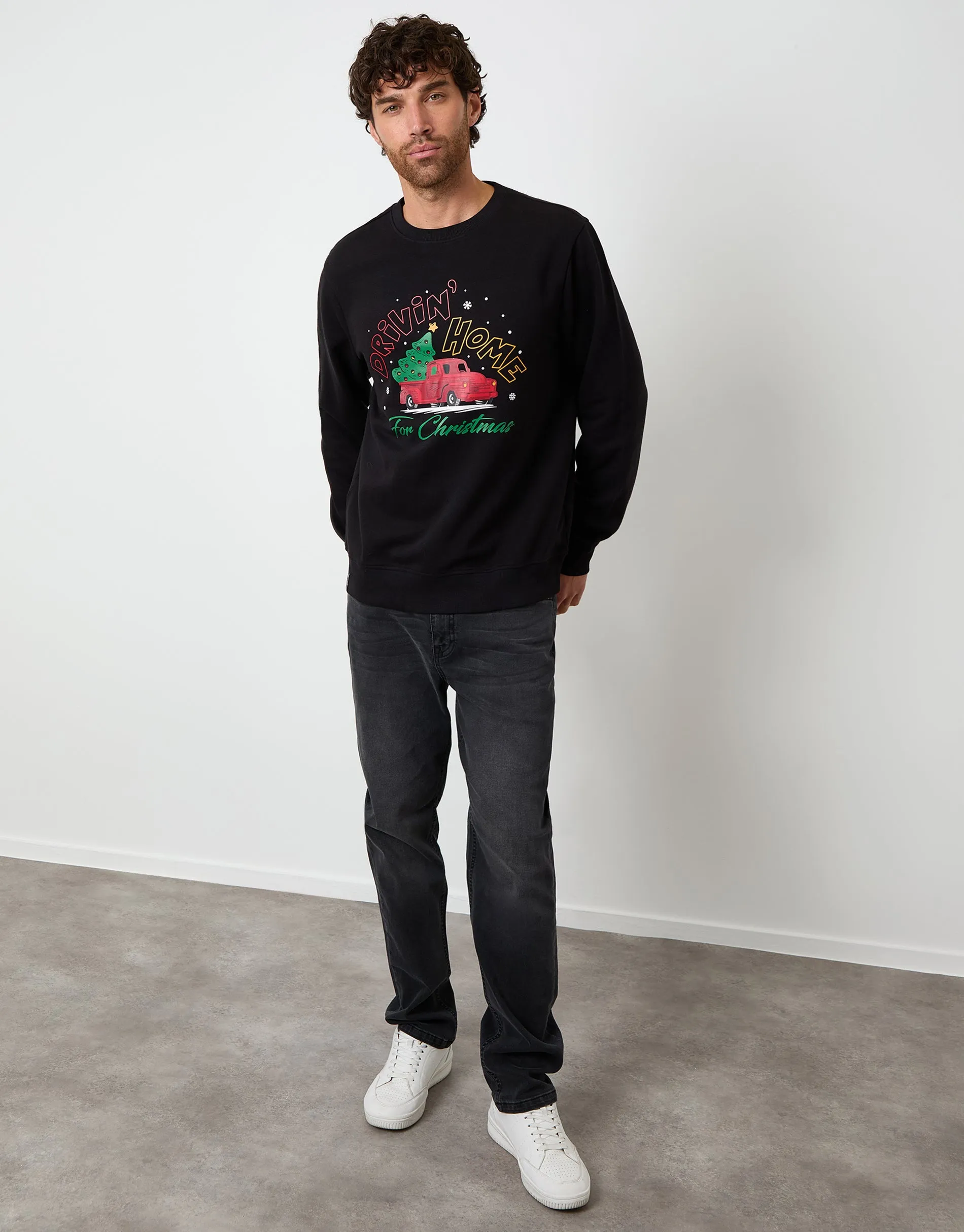 Black Christmas Graphic Print Crew Neck Sweatshirt sold by Threadbare product image thumbnail 4