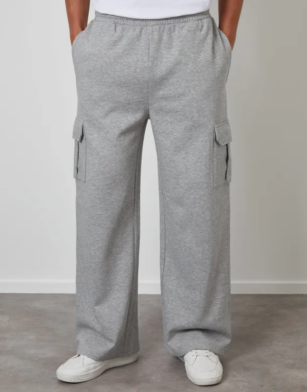 Light Grey Wide Leg Cargo Joggers sold by Threadbare