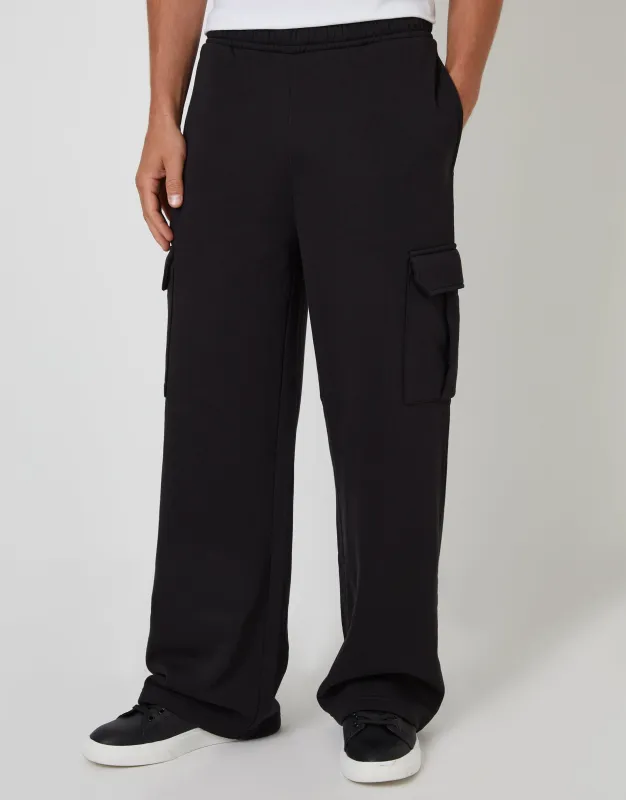 Black Wide Leg Cargo Joggers sold by Threadbare