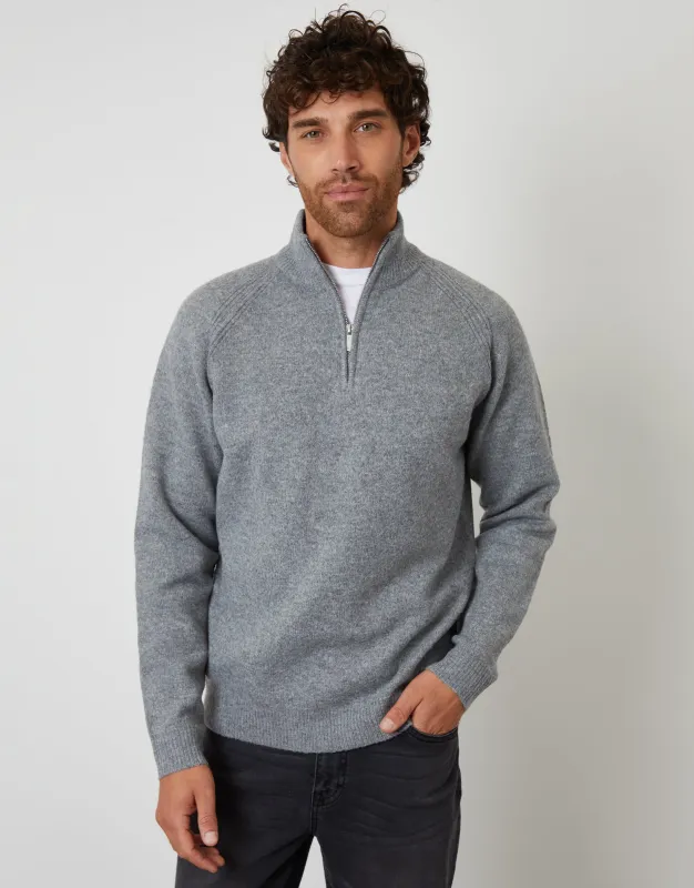 Grey Raglan Rib Quarter Zip Knitted Jumper sold by Threadbare