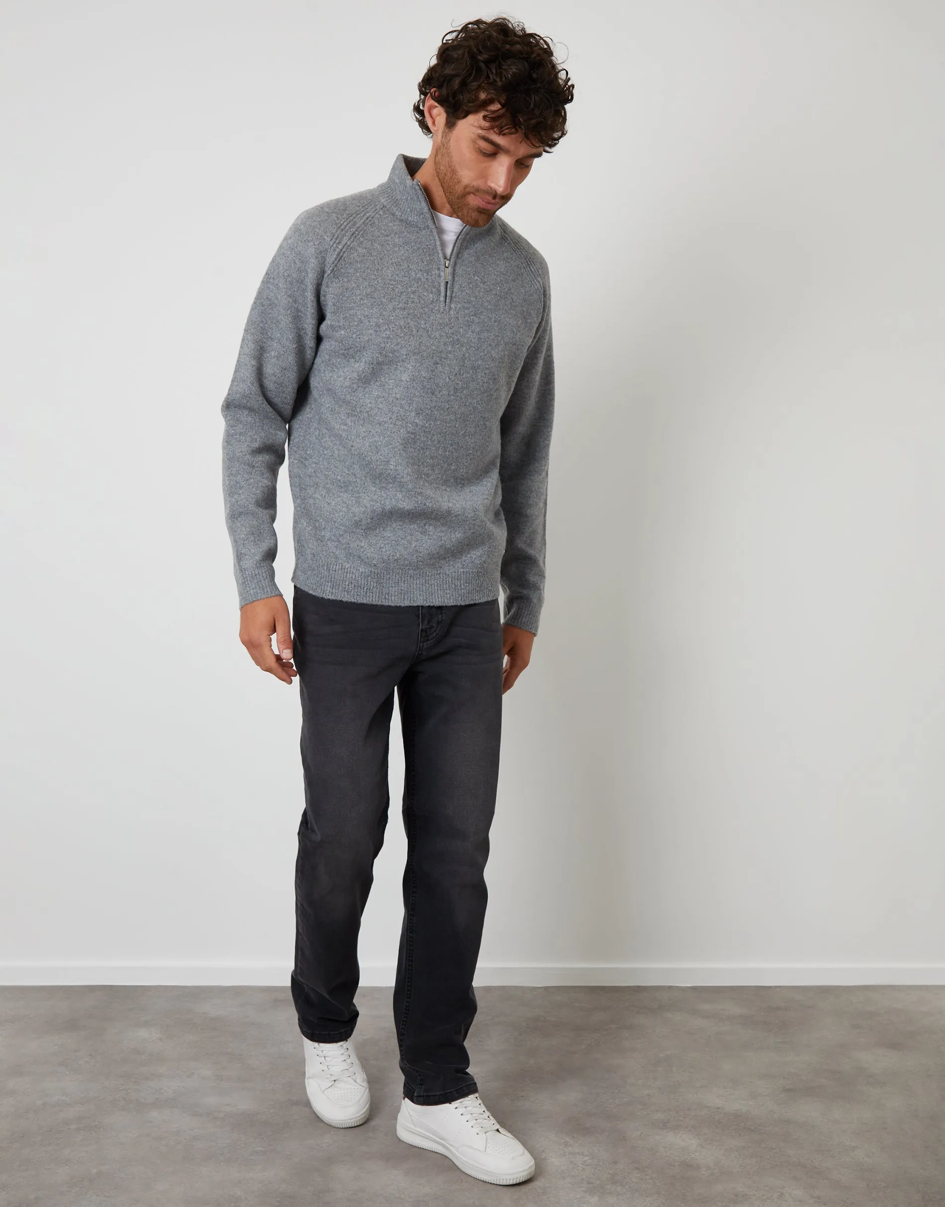 Grey Raglan Rib Quarter Zip Knitted Jumper sold by Threadbare product image thumbnail 3