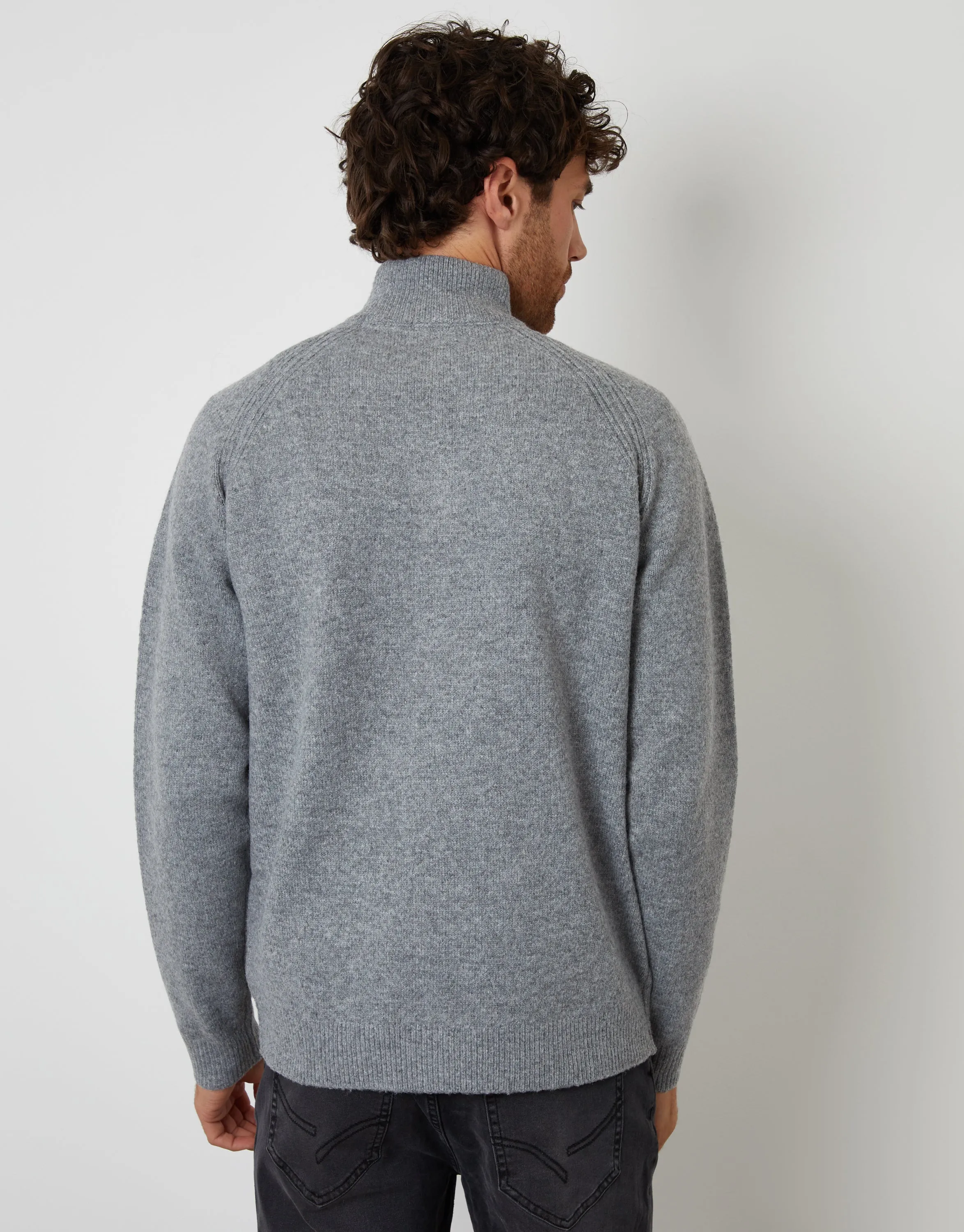 Grey Raglan Rib Quarter Zip Knitted Jumper sold by Threadbare product image thumbnail 2