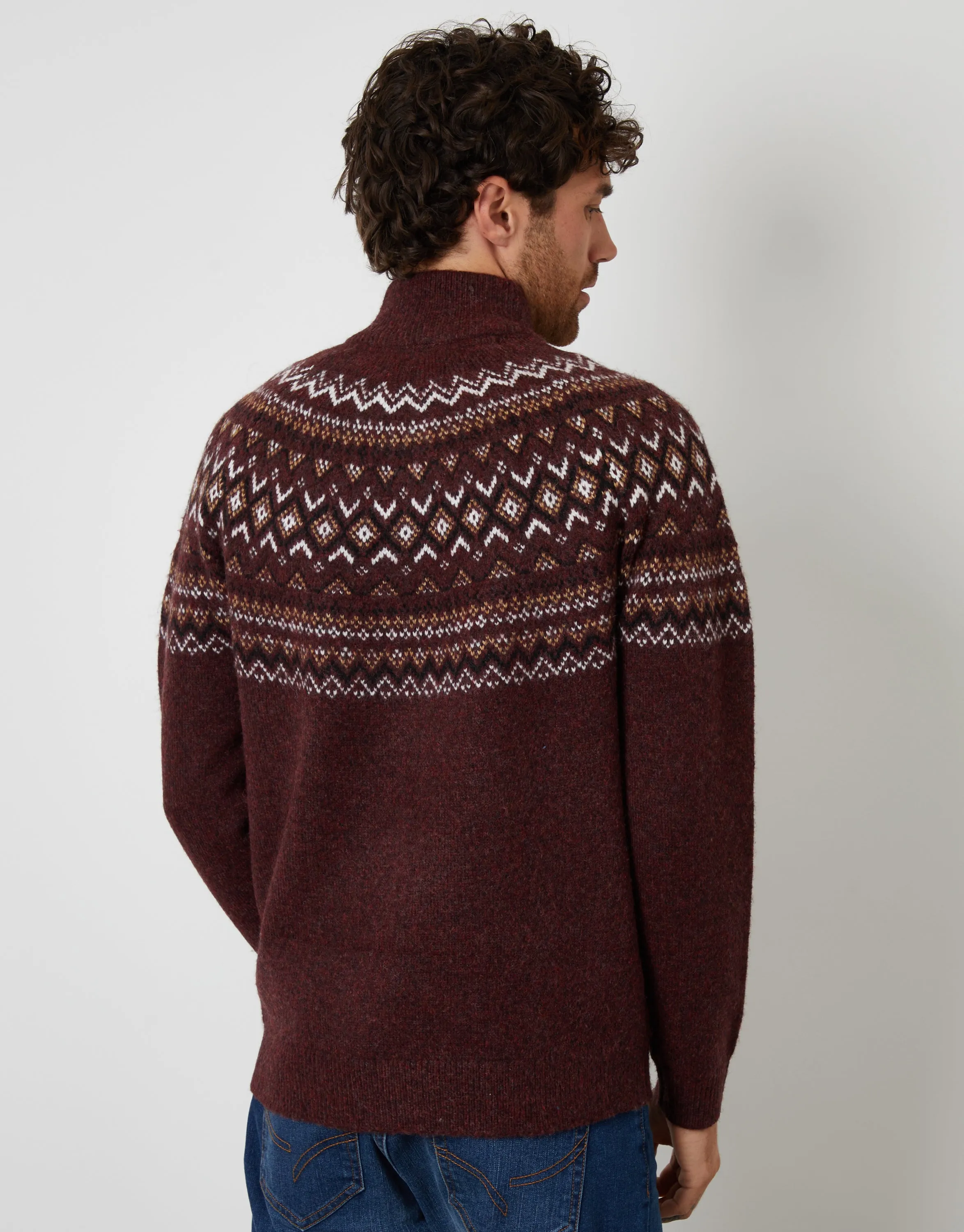 Burgundy Fairisle Quarter Zip Knitted Jumper sold by Threadbare product image thumbnail 3