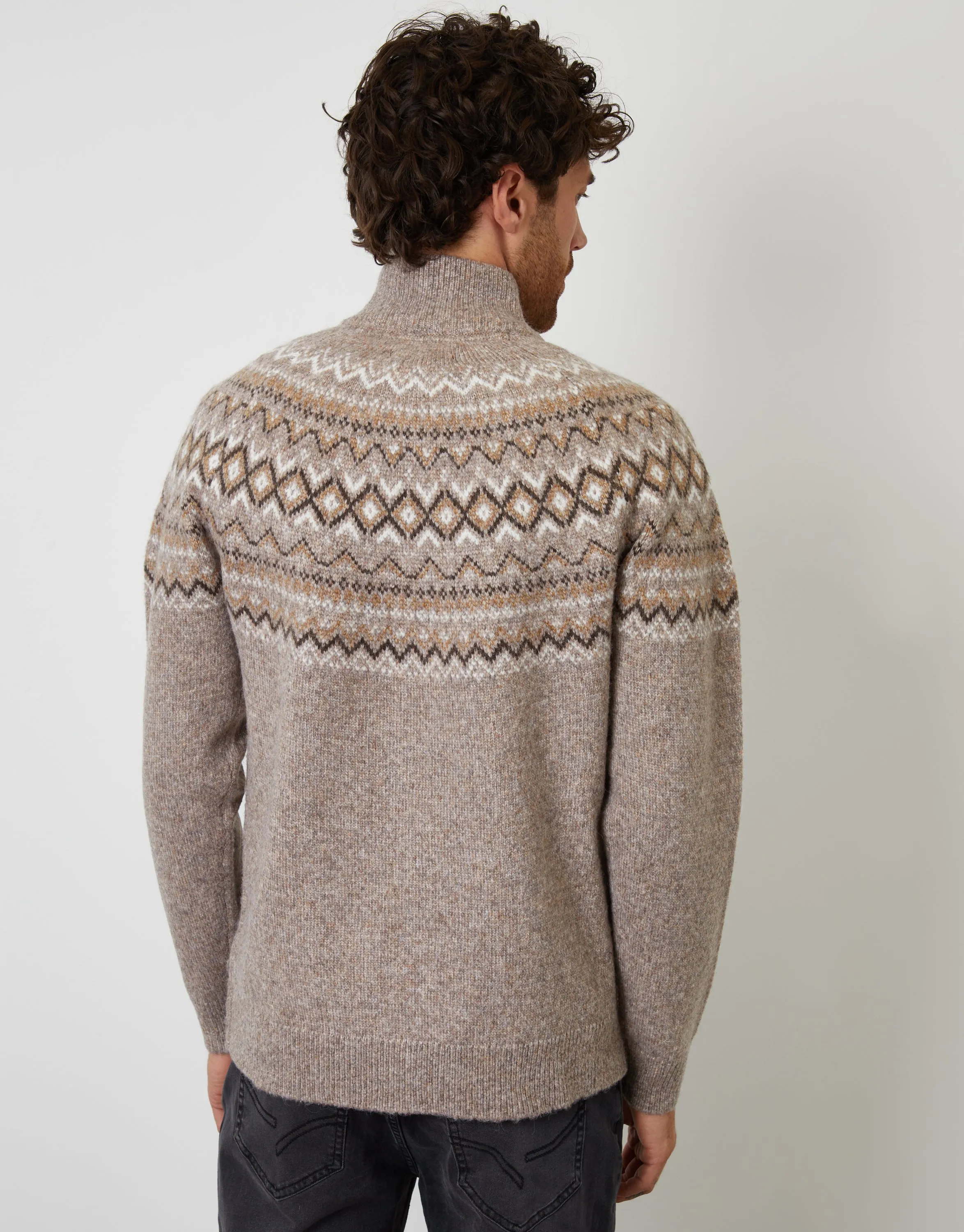 Taupe Fairisle Quarter Zip Knitted Jumper sold by Threadbare product image thumbnail 3
