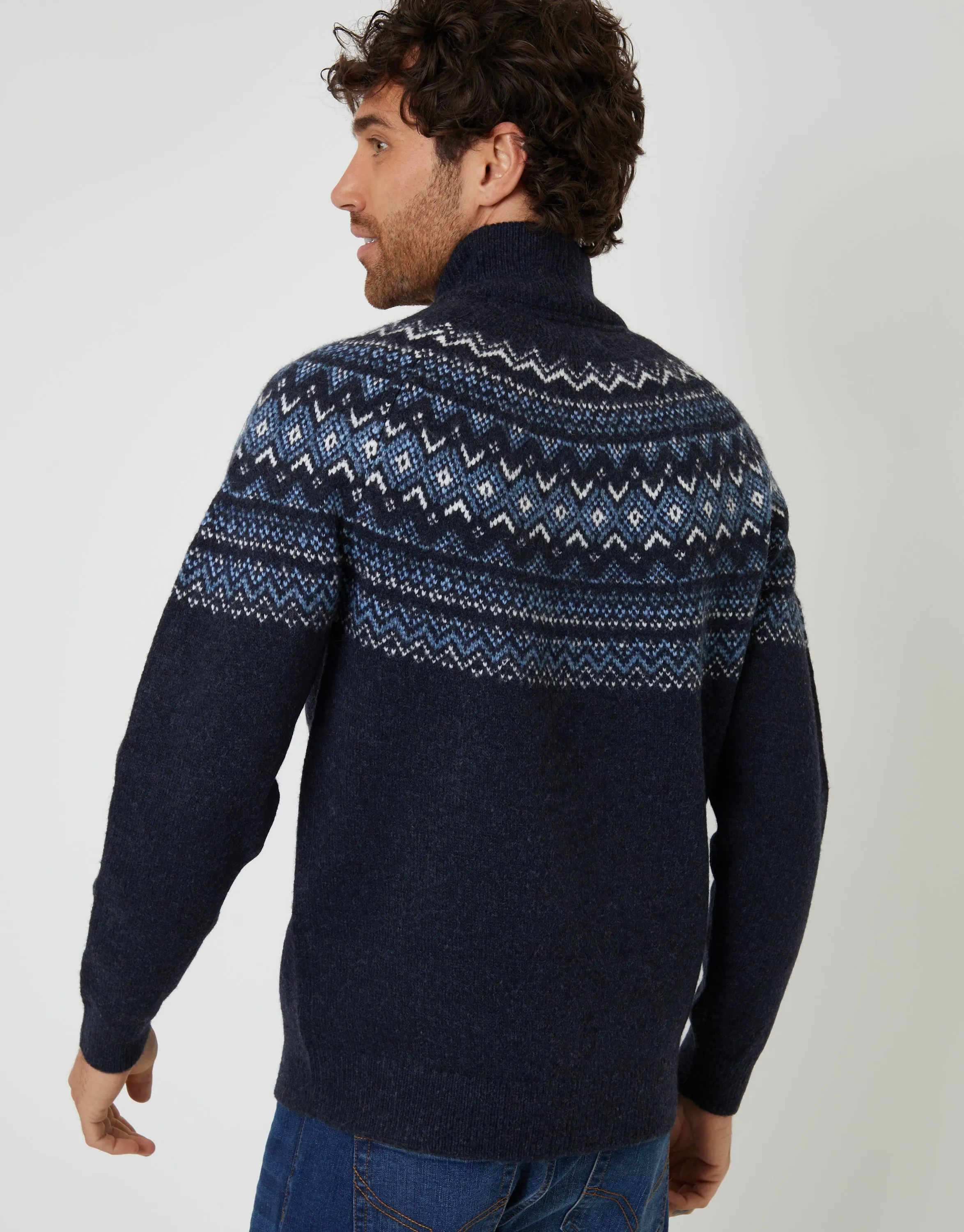 Navy Fairisle Quarter Zip Knitted Jumper sold by Threadbare product image thumbnail 2