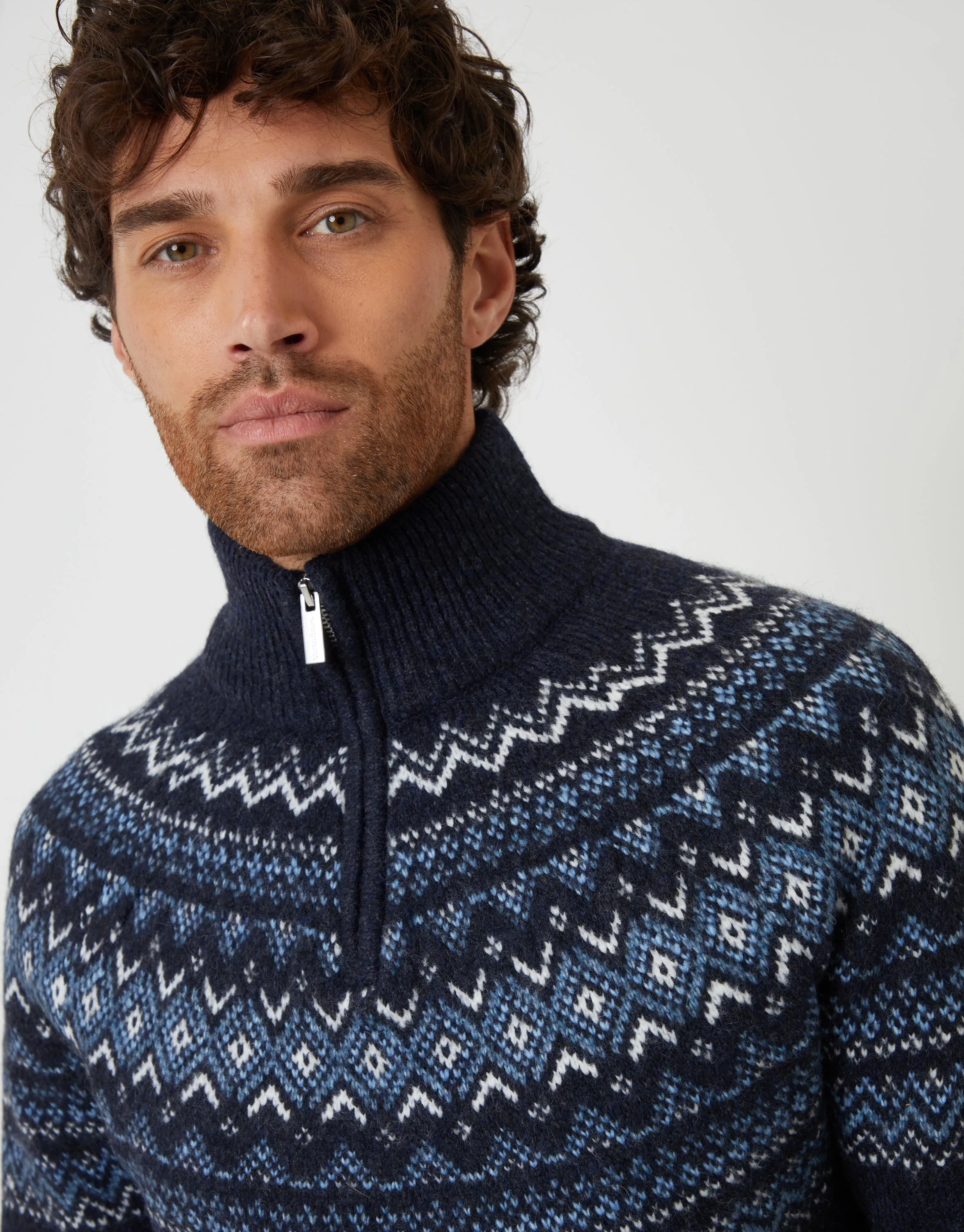Navy Fairisle Quarter Zip Knitted Jumper sold by Threadbare product image thumbnail 4