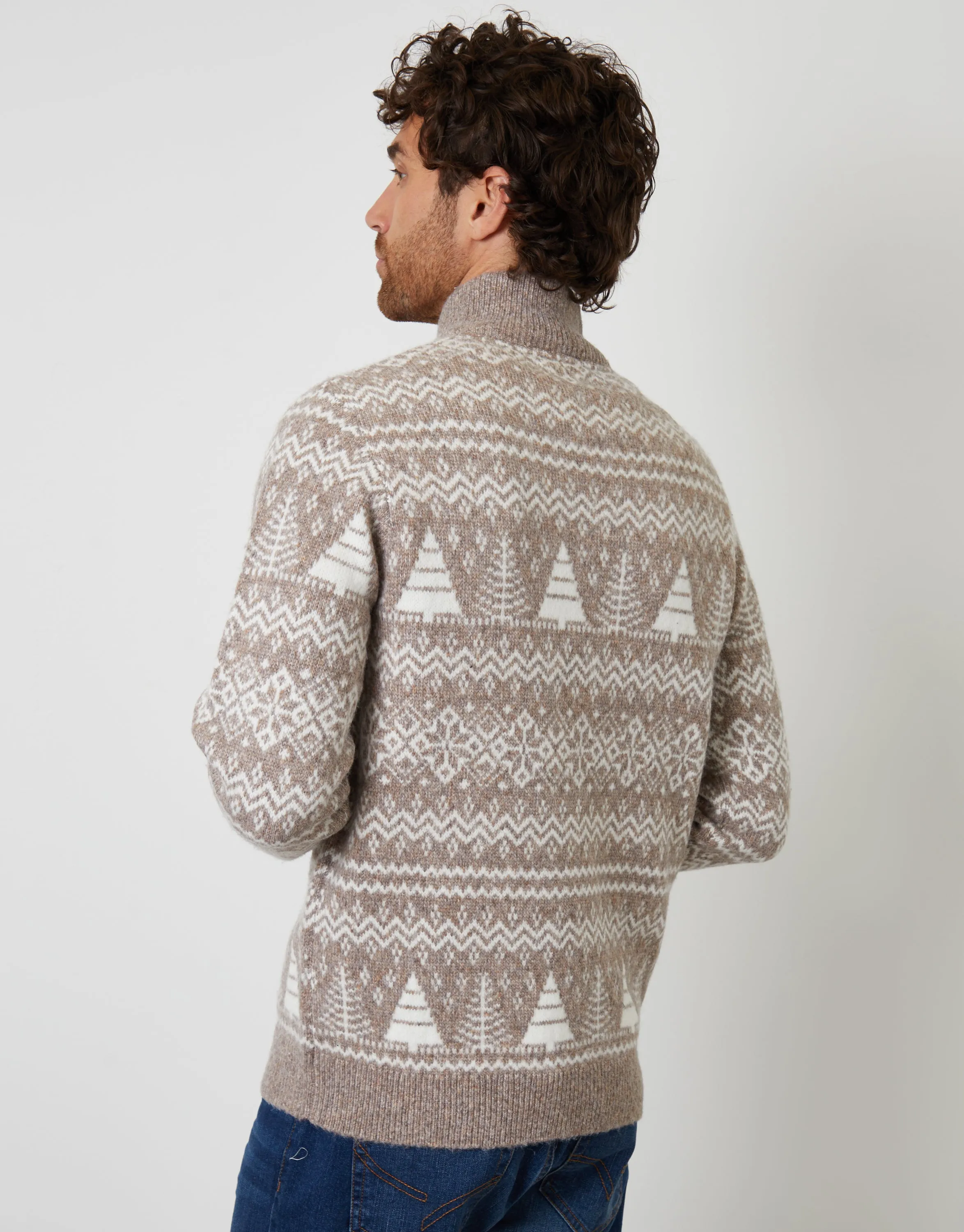 Taupe Fairisle Quarter Zip Jumper sold by Threadbare product image thumbnail 4