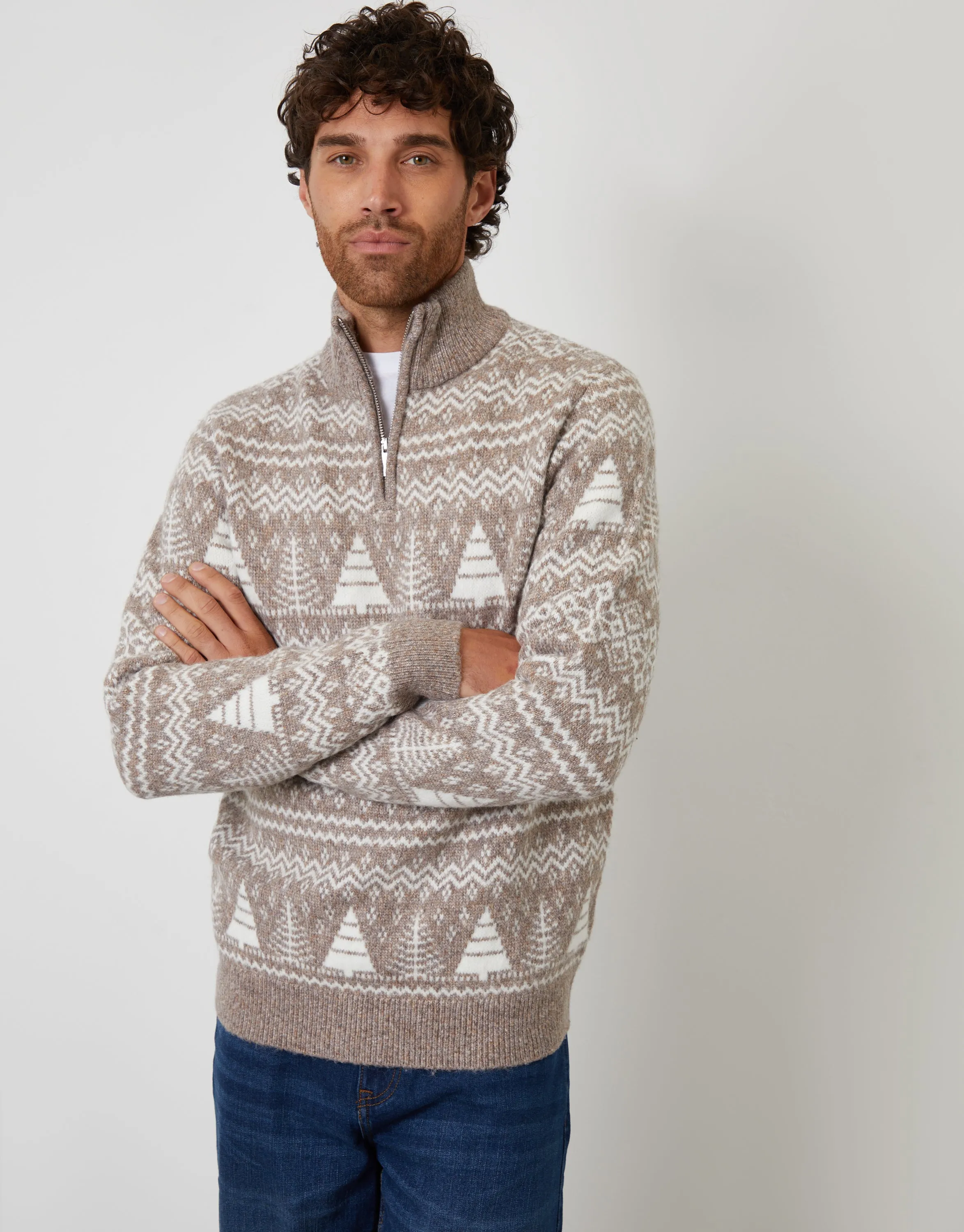 Taupe Fairisle Quarter Zip Jumper sold by Threadbare product image thumbnail 2