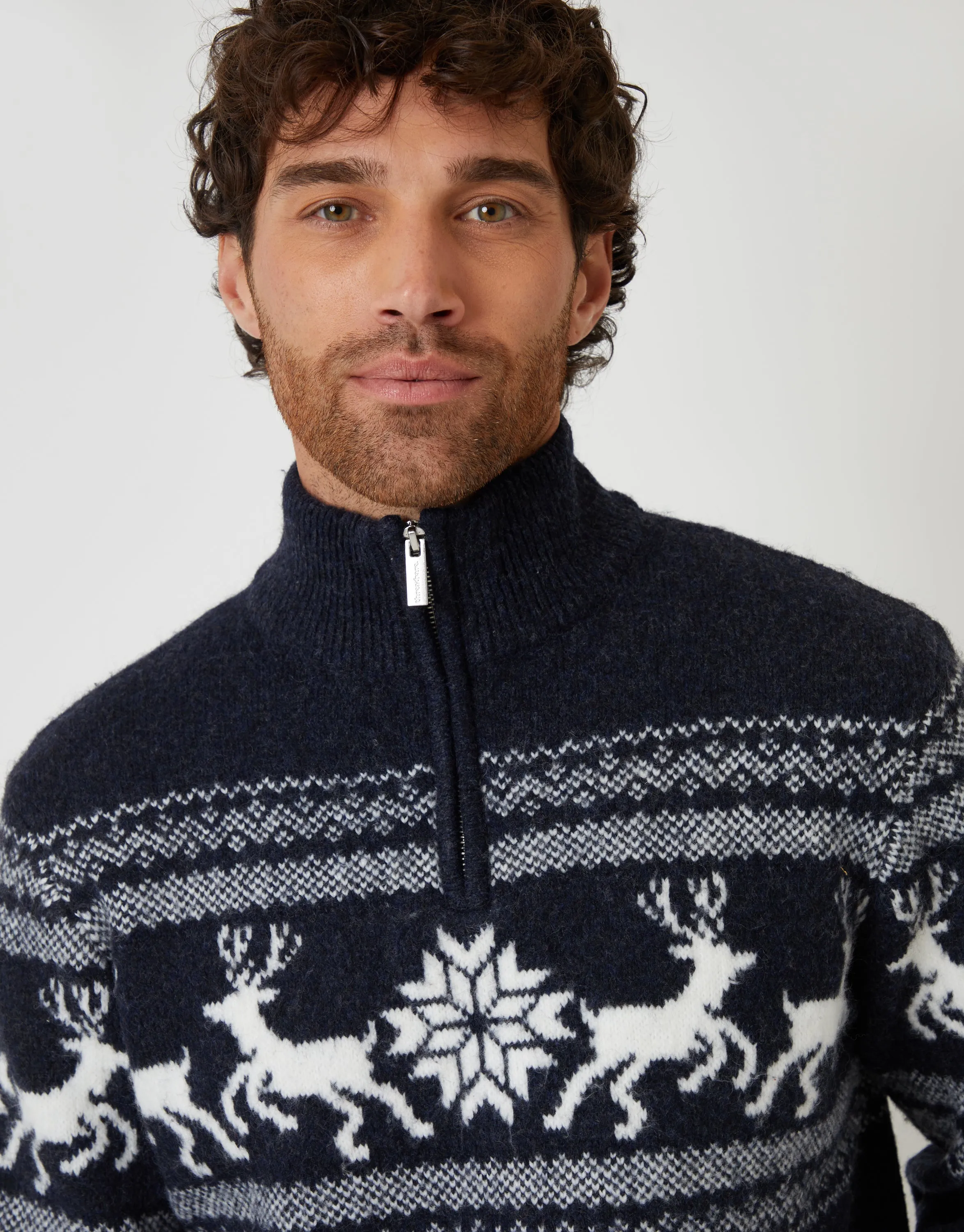 Navy Marl Fairisle Knitted Quarter Zip Christmas Jumper sold by Threadbare product image thumbnail 4