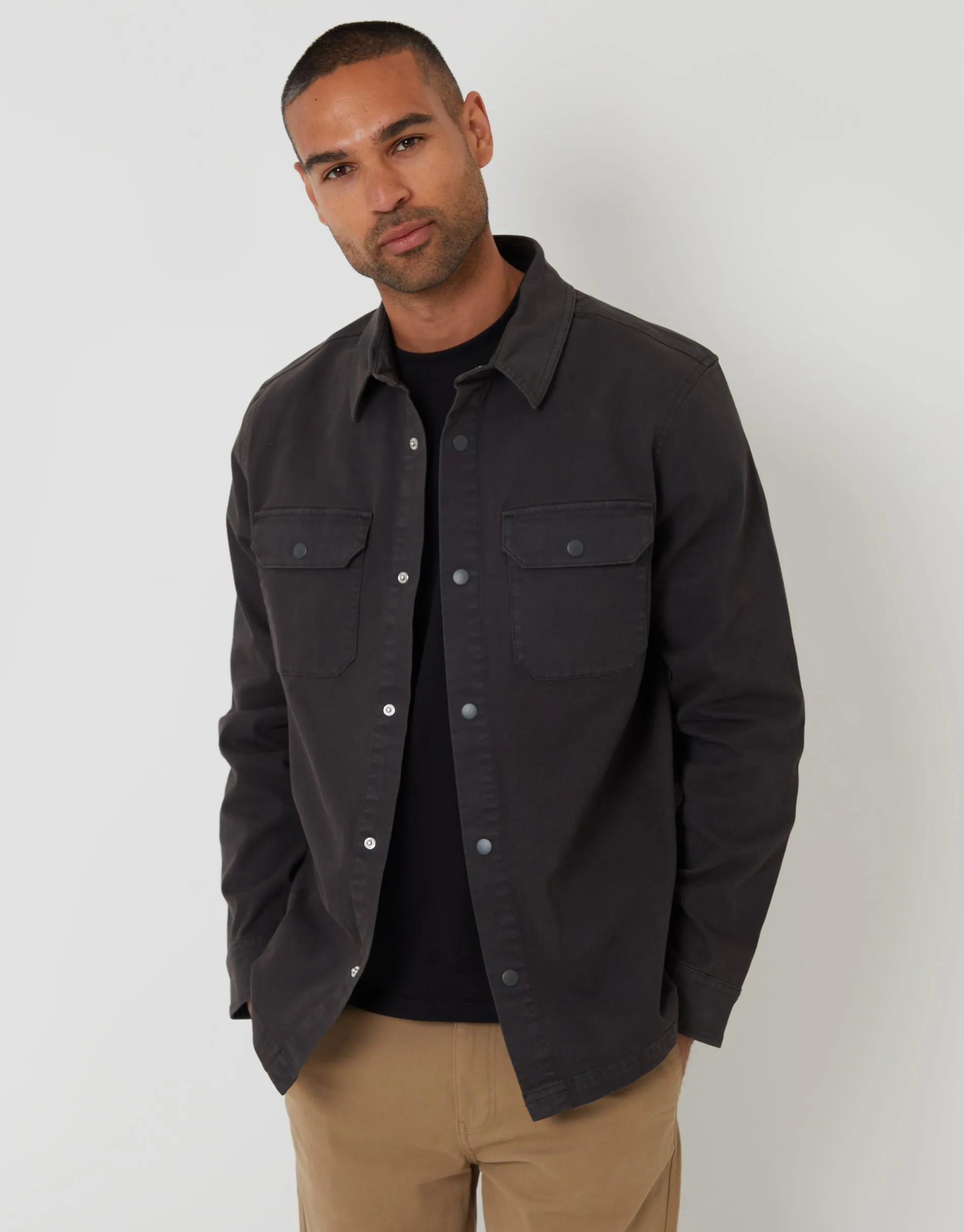 Dark Green Snap Fastening Shacket sold by Threadbare