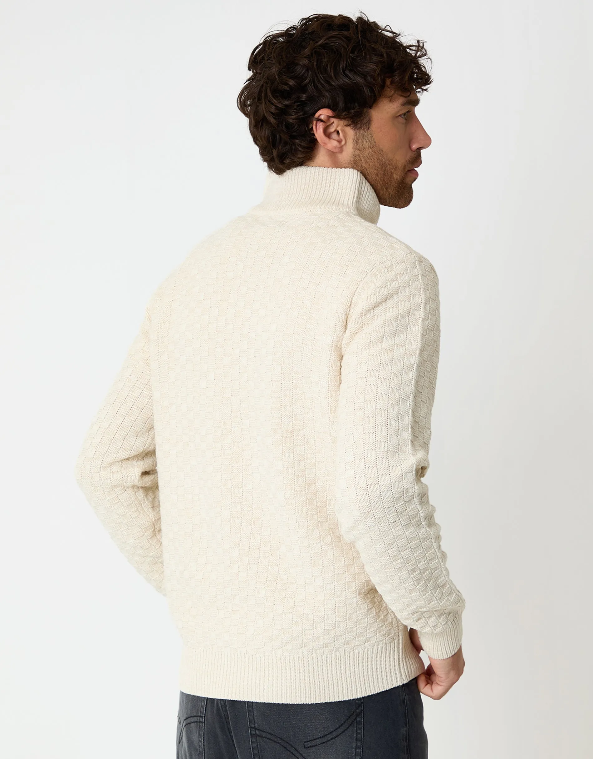 Ecru Basket Stitch Quarter Zip Jumper sold by Threadbare product image thumbnail 2