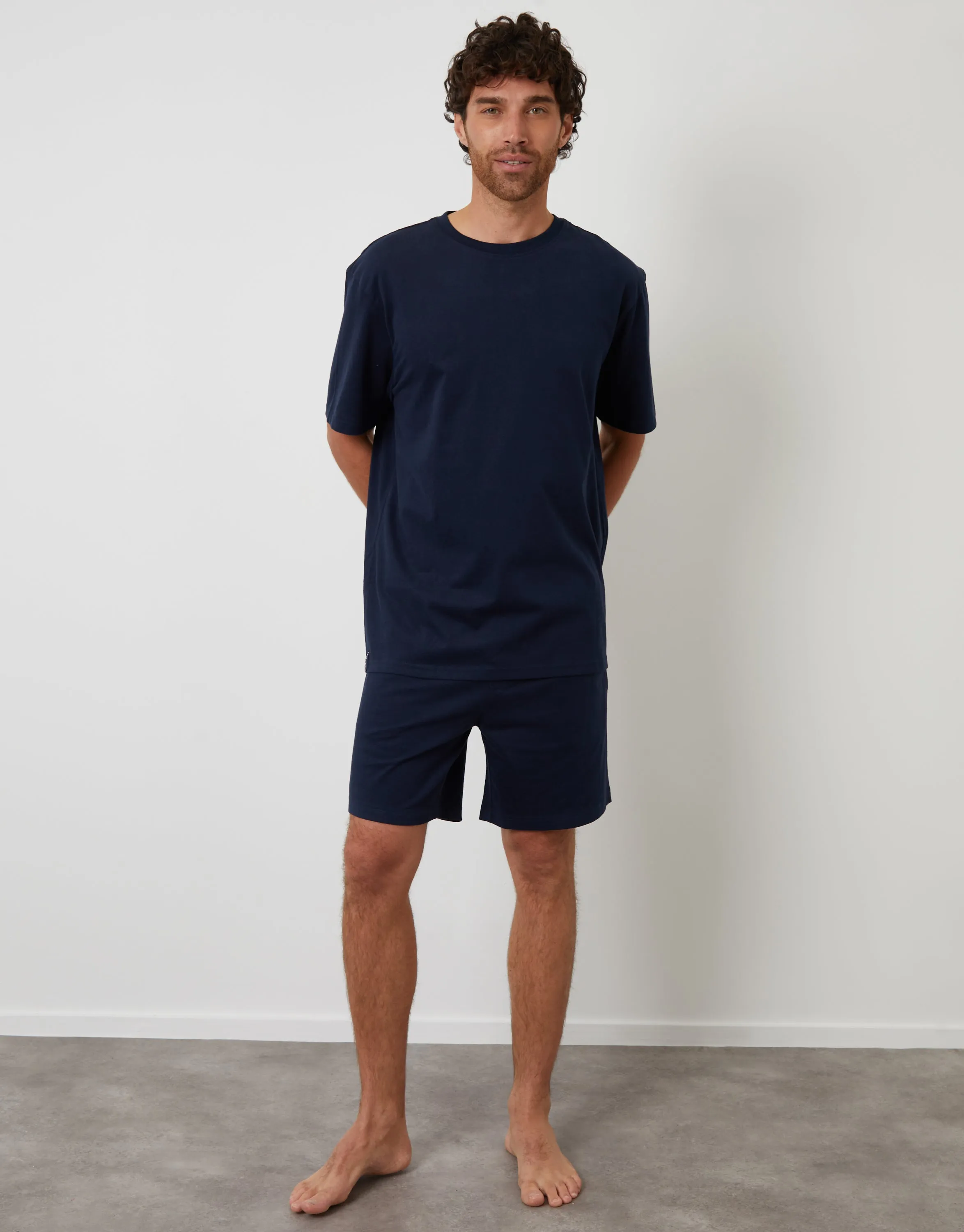 Navy Relaxed Fit Peached Cotton Shortie Lounge Set (2-Piece Set) sold by Threadbare product image thumbnail 3