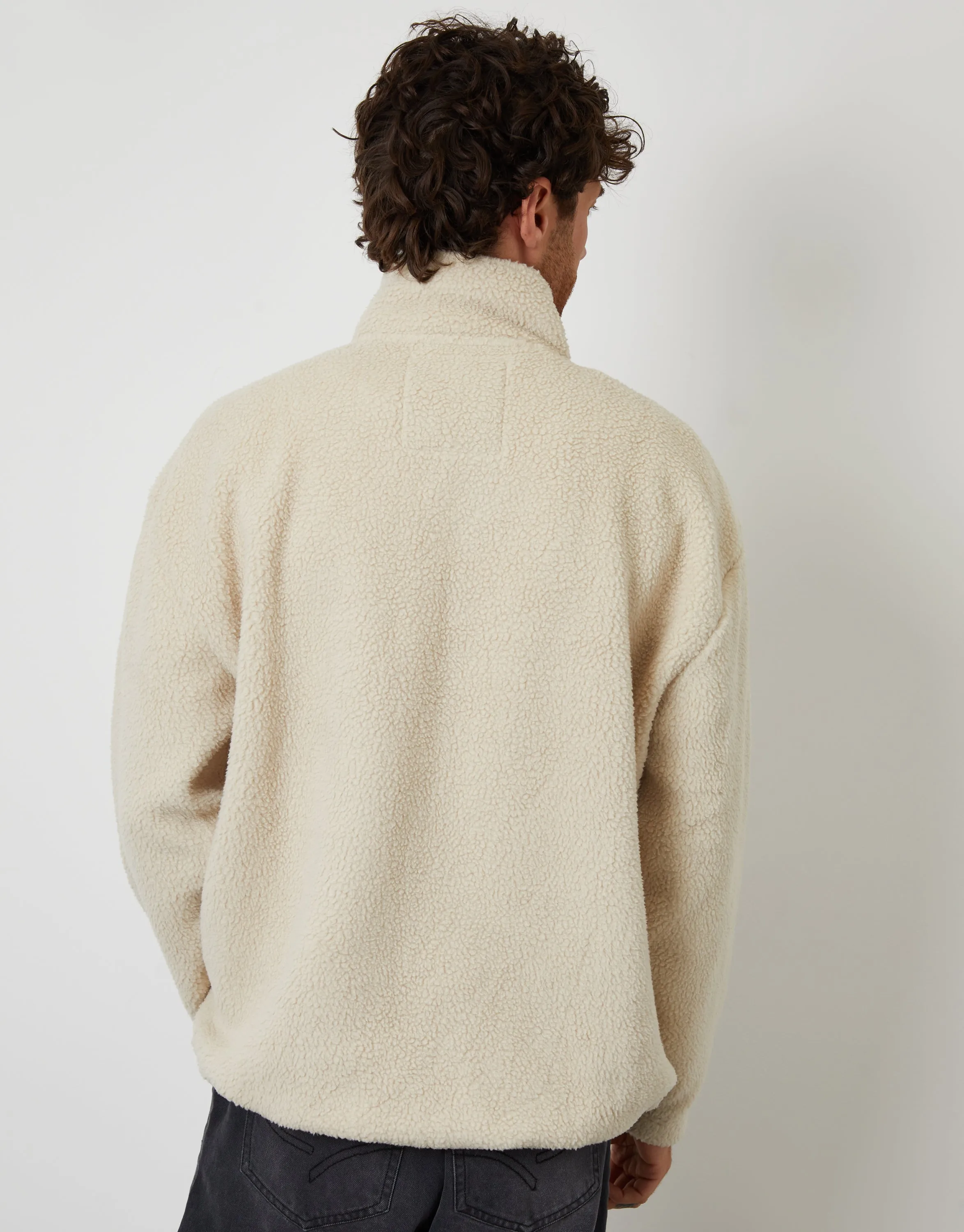 Stone Relaxed Fit Quarter Zip Borg Sweatshirt sold by Threadbare product image thumbnail 2