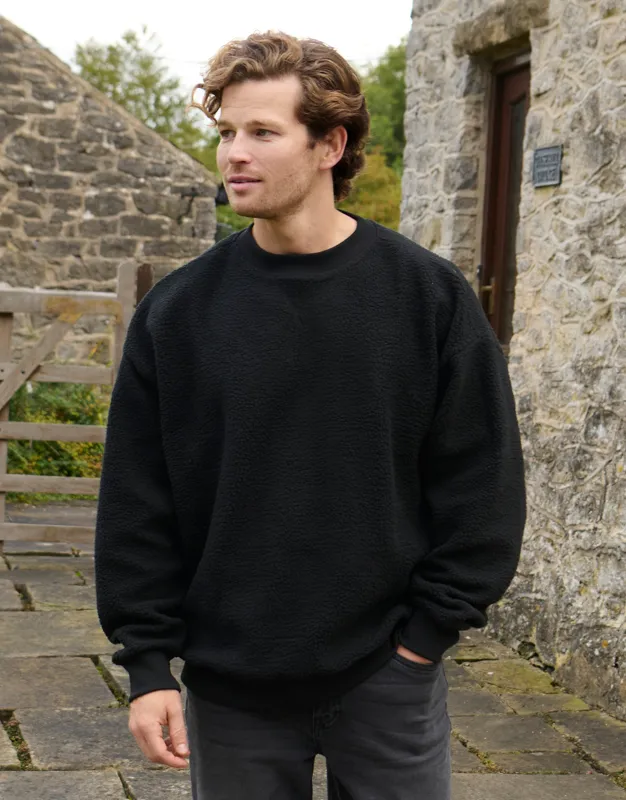 Black Relaxed Fit Crew Neck Borg Sweatshirt sold by Threadbare