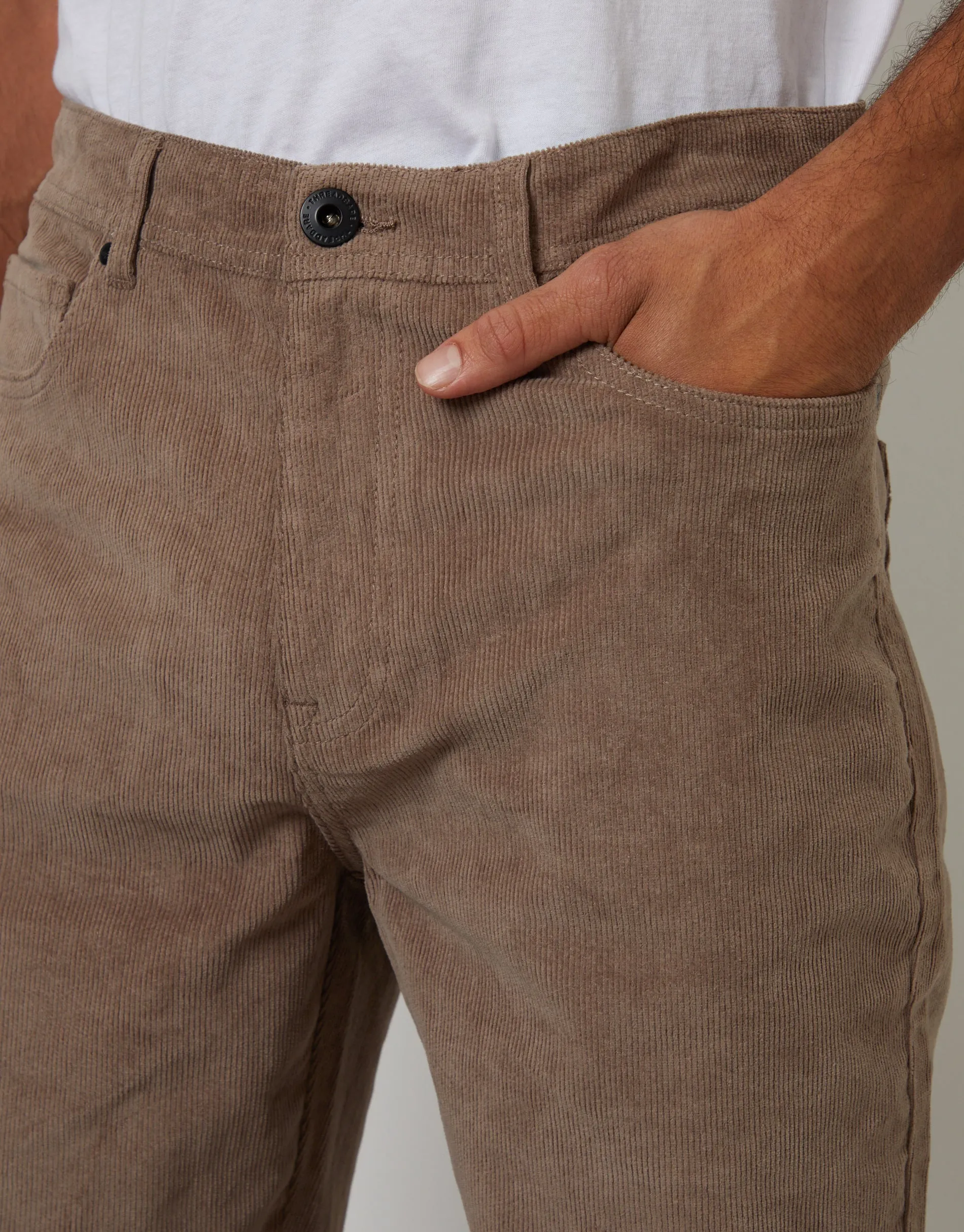 Taupe Straight Leg 5 Pocket Stretch Corduroy Trousers sold by Threadbare product image thumbnail 4
