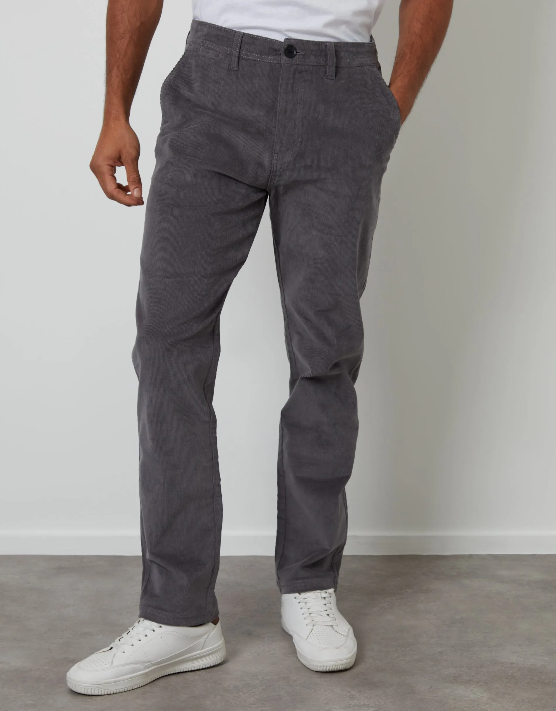Slate Grey Straight Leg Stretch Corduroy Trousers sold by Threadbare