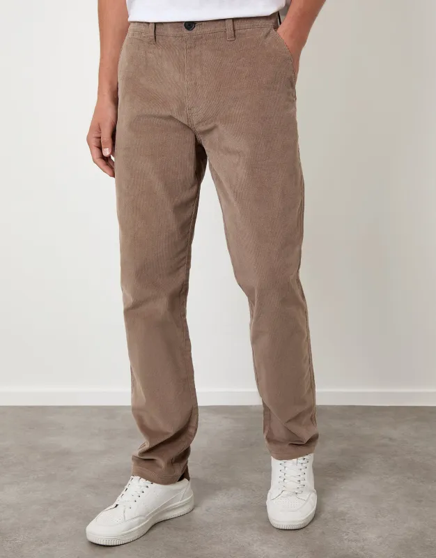 Taupe Straight Leg Stretch Corduroy Trousers sold by Threadbare