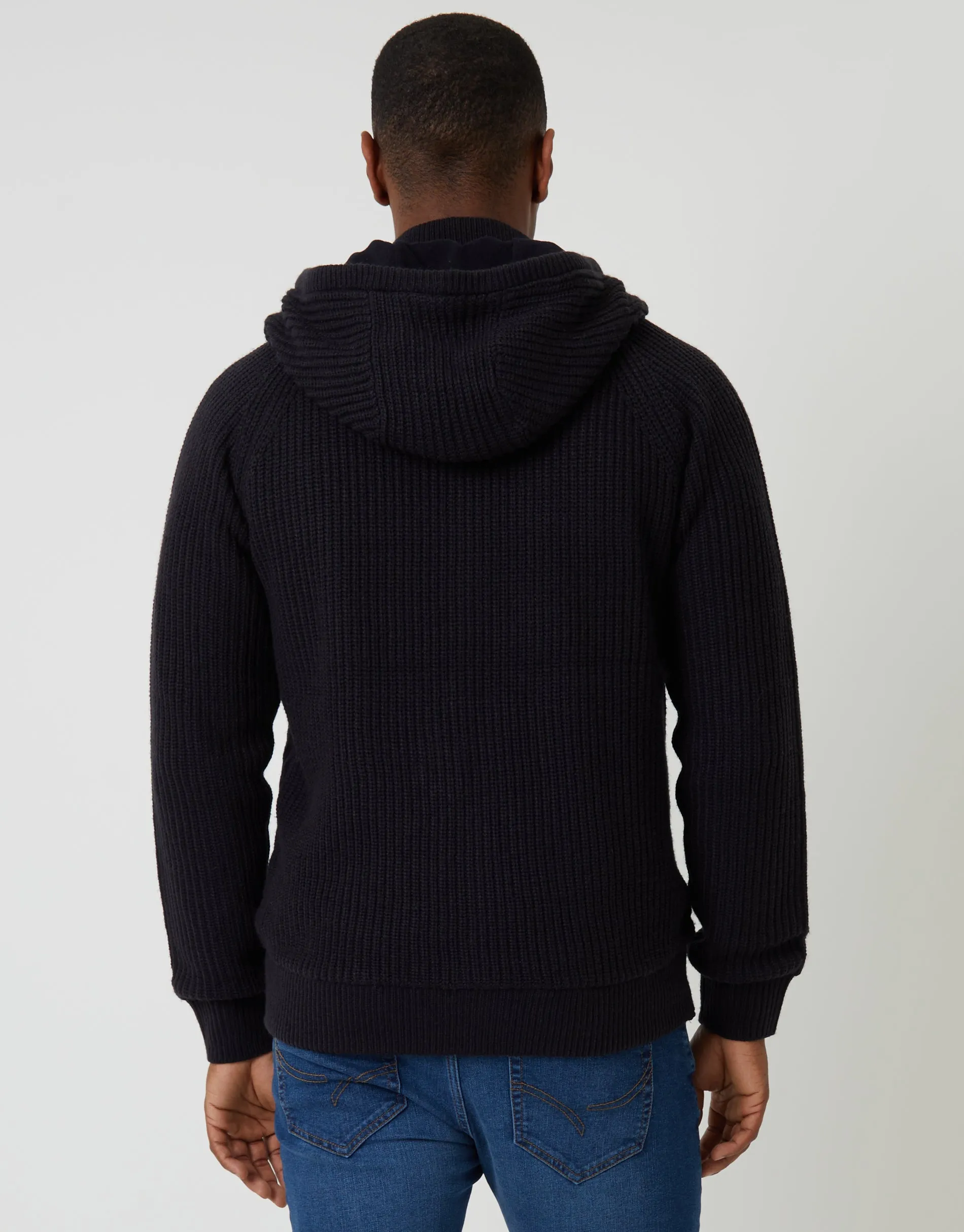 Navy Cable Knit Microfleece Lined Zip Through Hoodie sold by Threadbare product image thumbnail 2