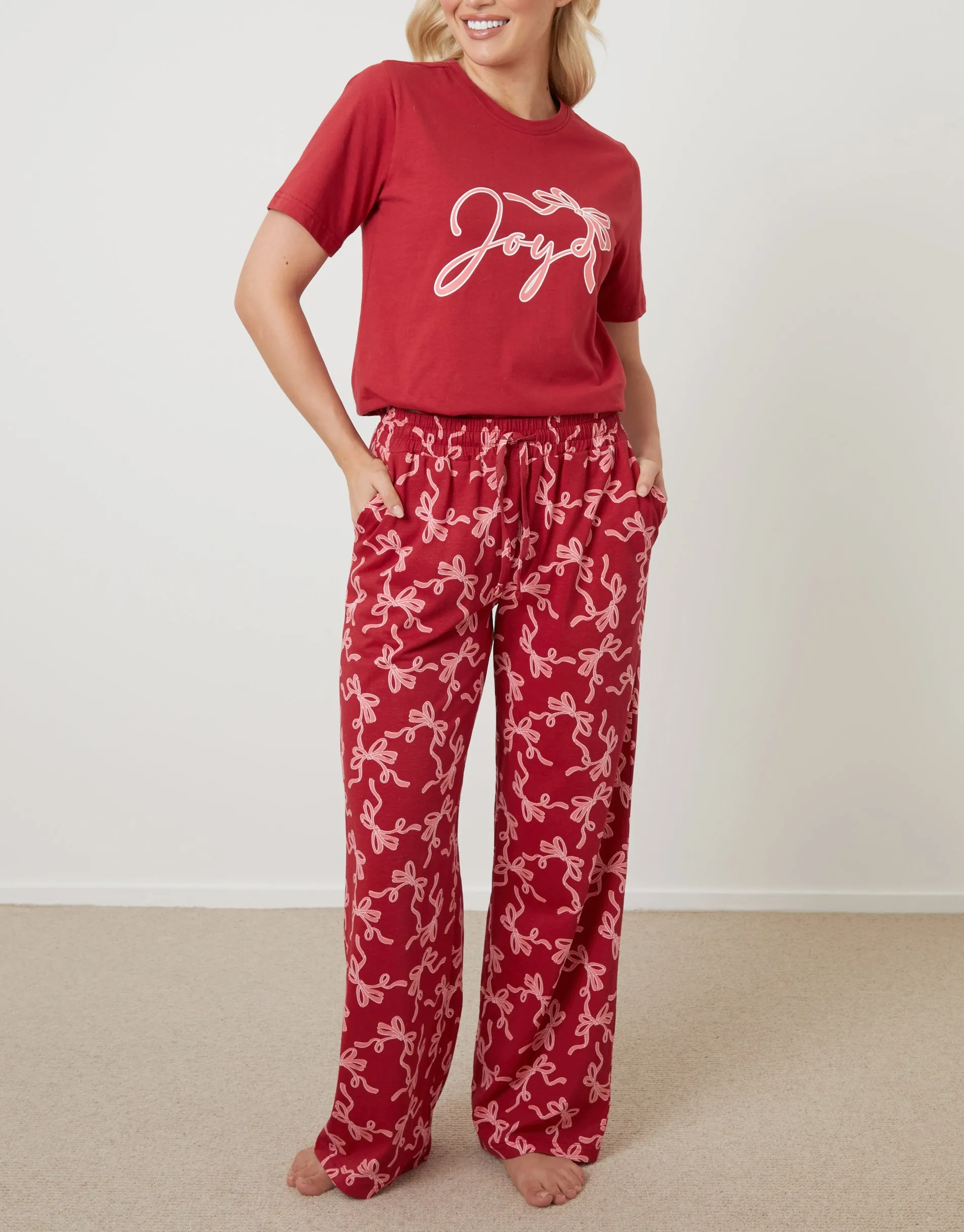 Red Bow Graphic Print Pyjamas (2-Piece Set) sold by Threadbare product image thumbnail 5