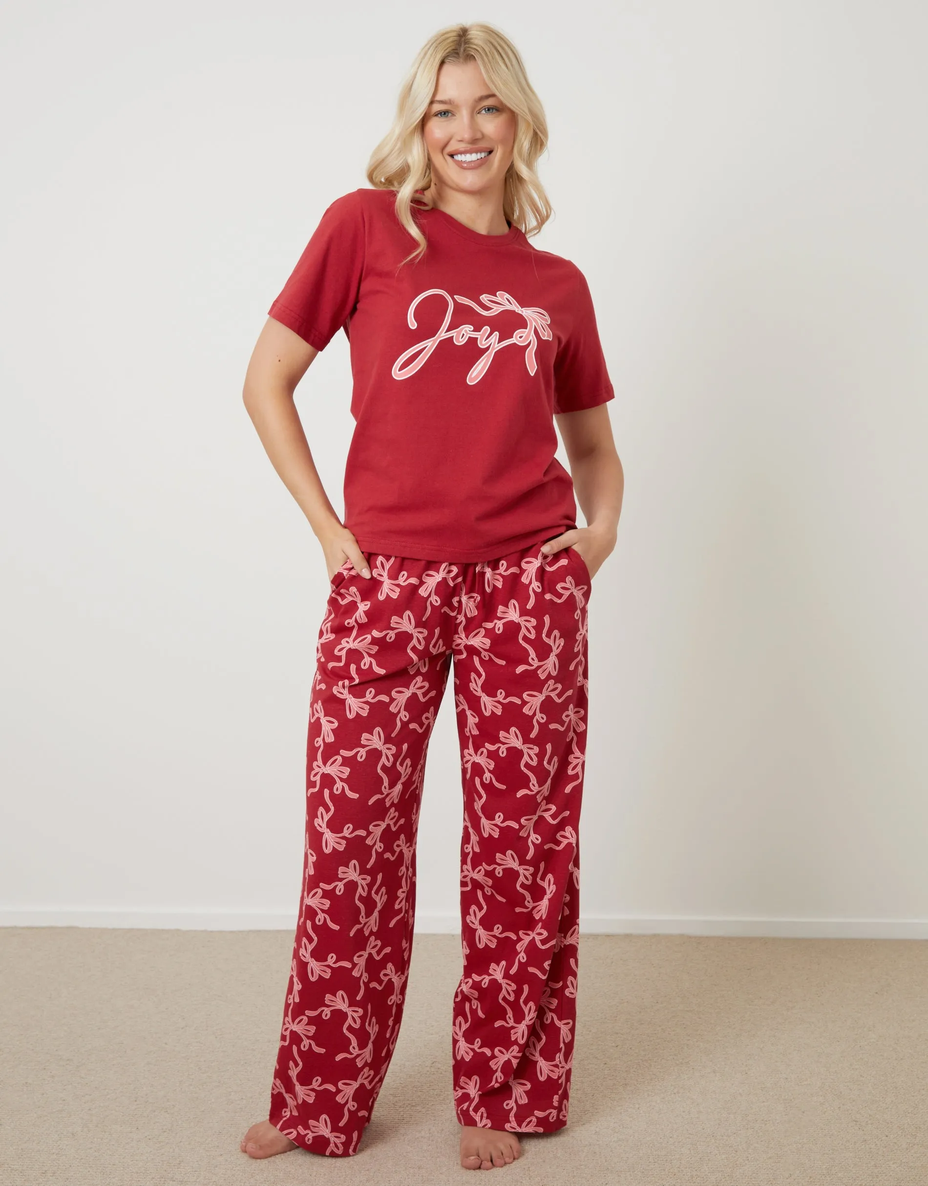 Red Bow Graphic Print Pyjamas (2-Piece Set) sold by Threadbare product image thumbnail 2