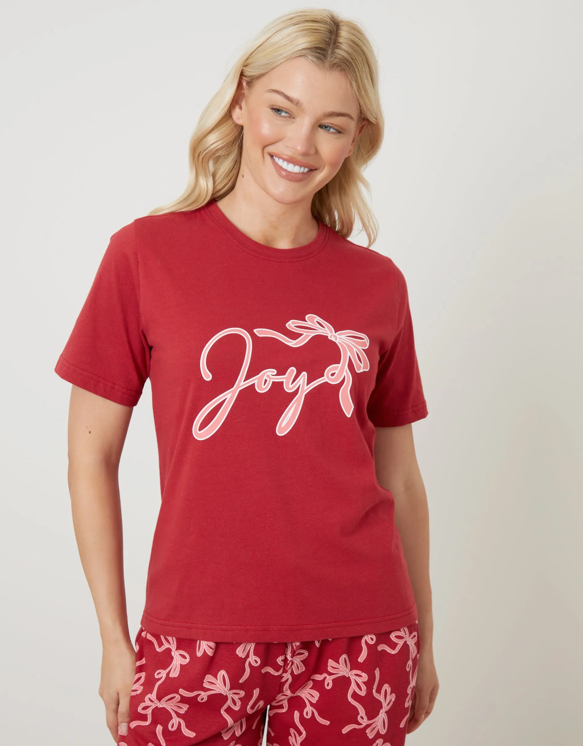 Red Bow Graphic Print Pyjamas (2-Piece Set) sold by Threadbare product image thumbnail 4
