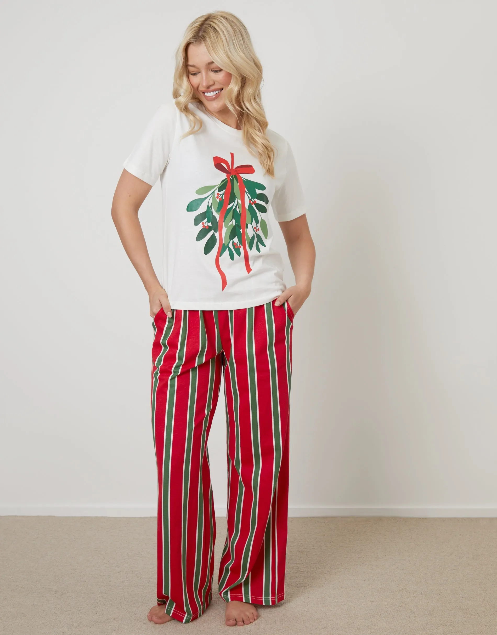 Cream Mistletoe Graphic Print Pyjamas (2-Piece Set) sold by Threadbare product image thumbnail 2
