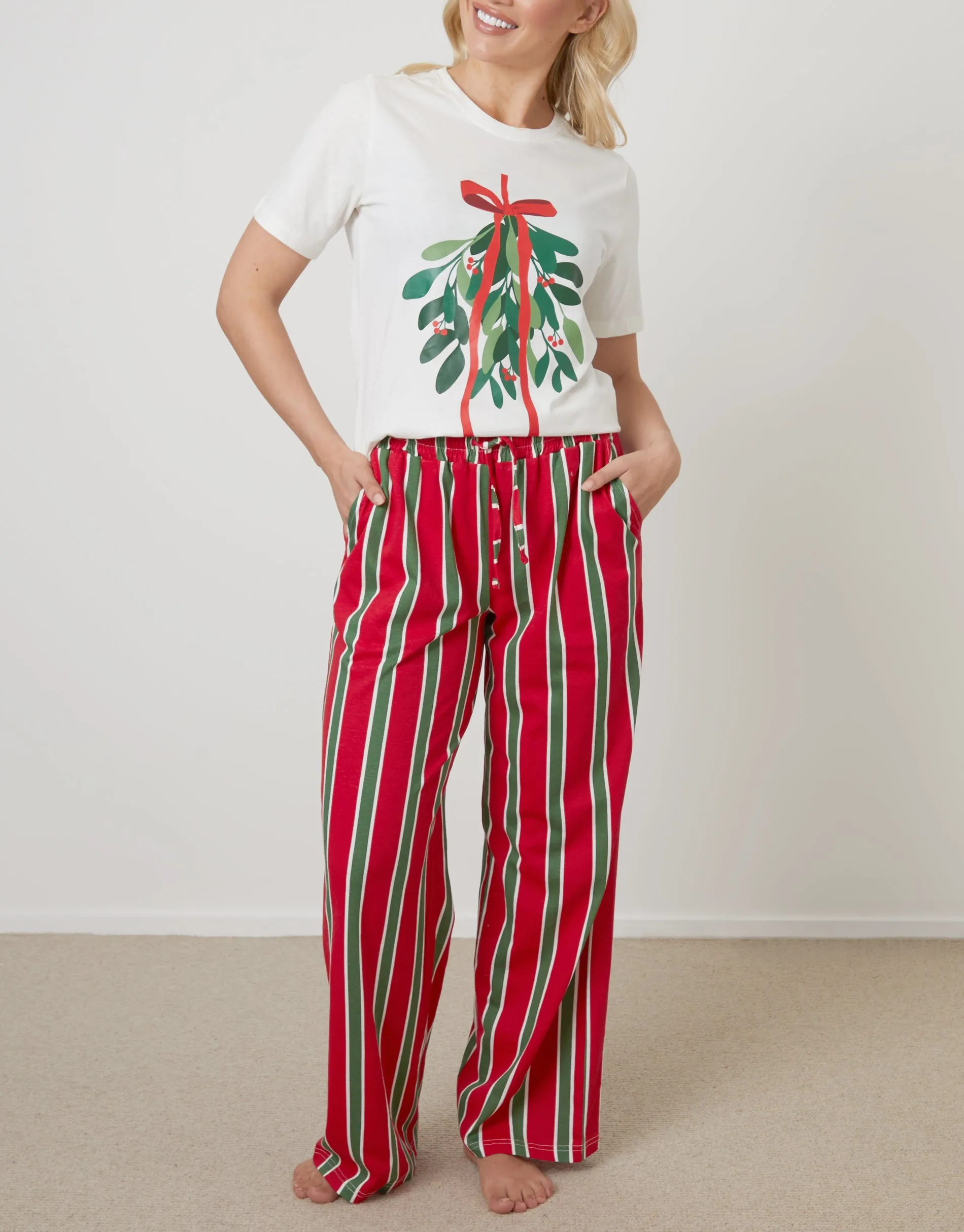 Cream Mistletoe Graphic Print Pyjamas (2-Piece Set) sold by Threadbare product image thumbnail 5