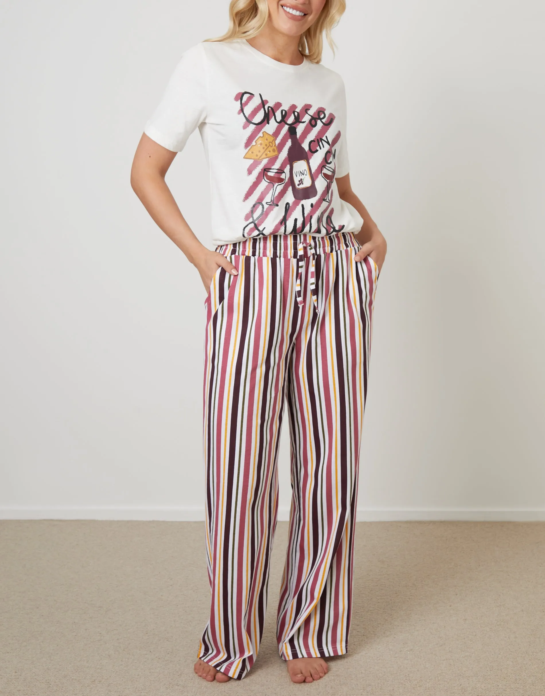 Cream Cheese & Wine Red Graphic Print Pyjamas (2-Piece Set) sold by Threadbare product image thumbnail 5