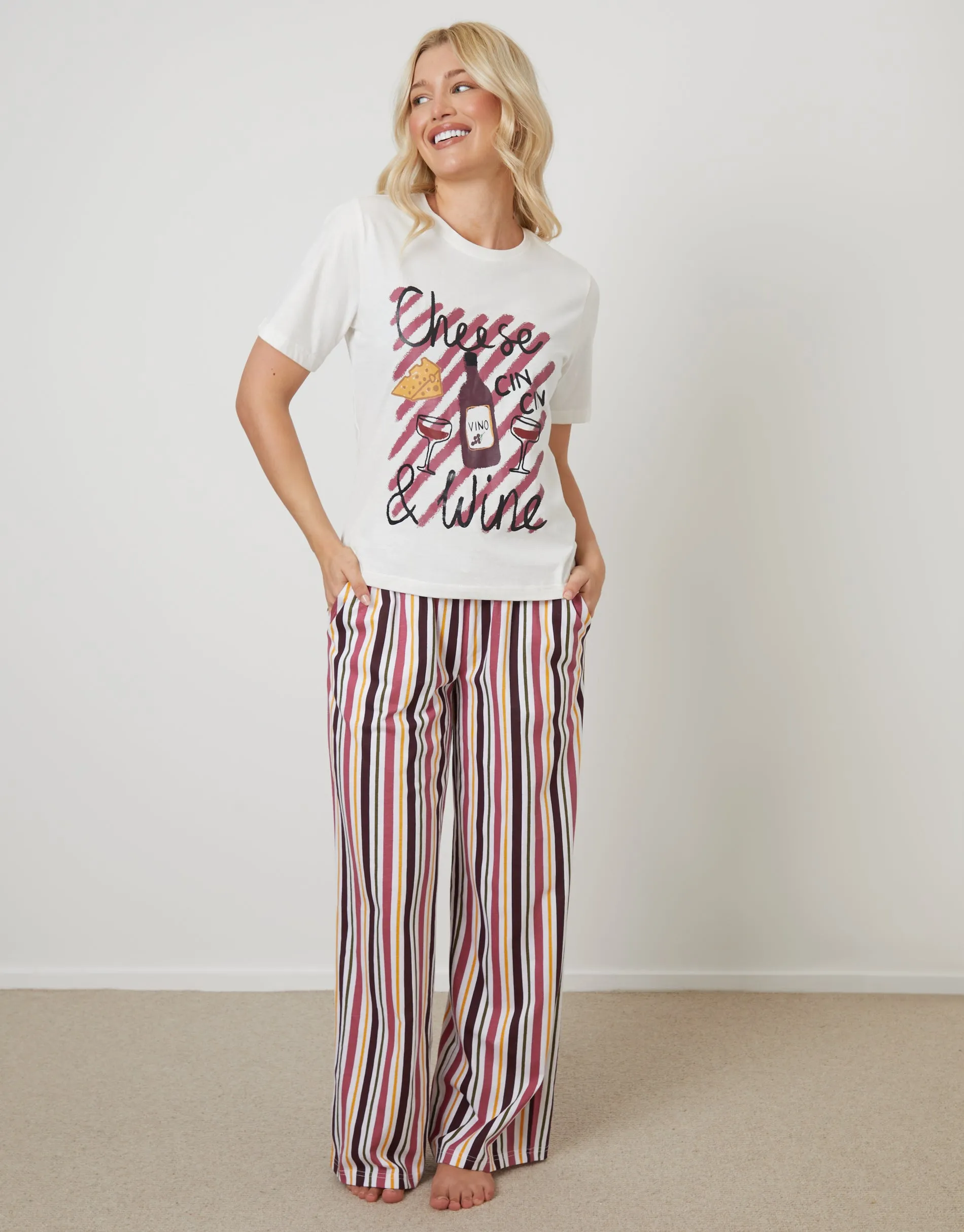 Cream Cheese & Wine Red Graphic Print Pyjamas (2-Piece Set) sold by Threadbare product image thumbnail 2