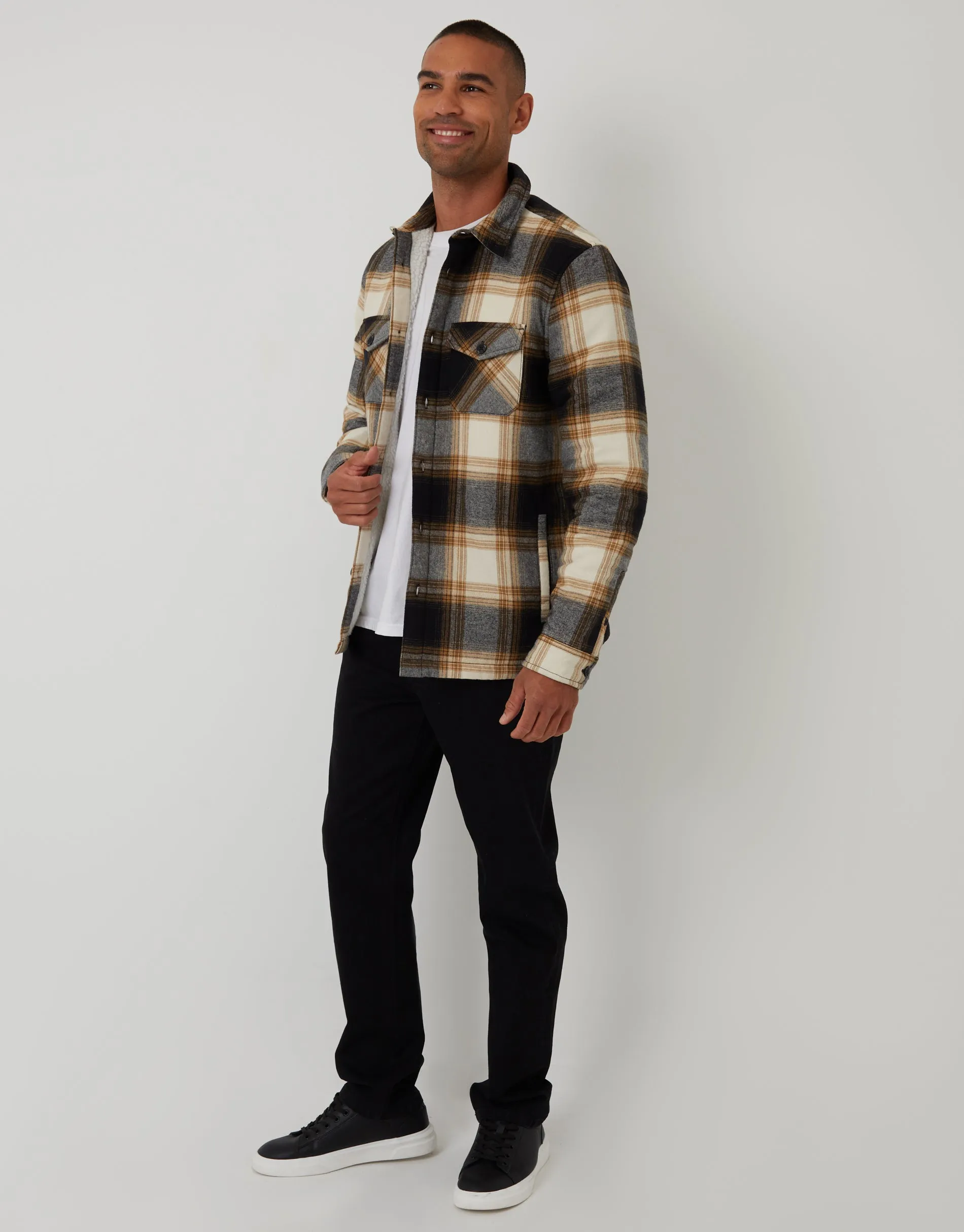 Camel Brown Check Brushed Borg Lined Shacket sold by Threadbare product image thumbnail 3