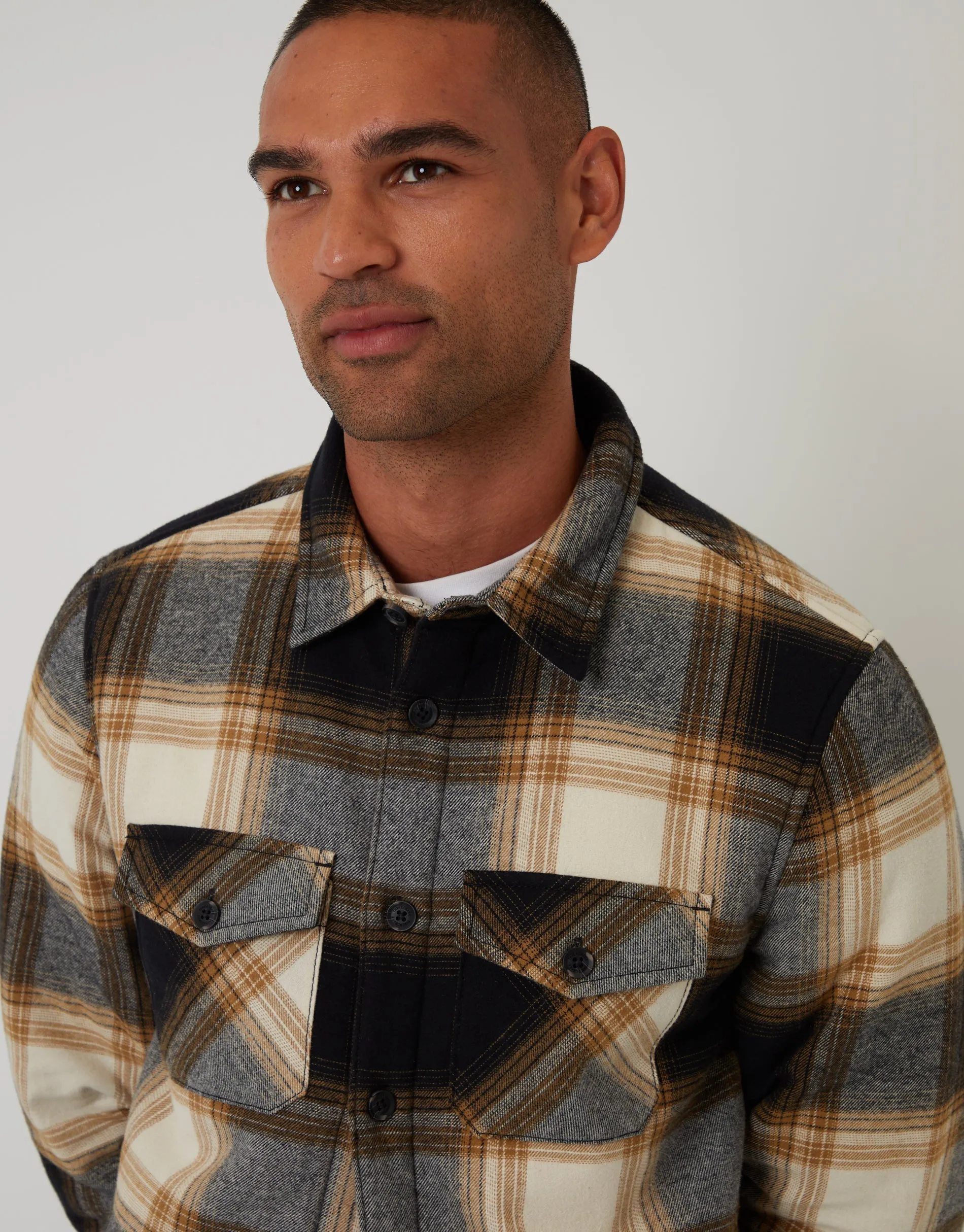 Camel Brown Check Brushed Borg Lined Shacket sold by Threadbare product image thumbnail 4