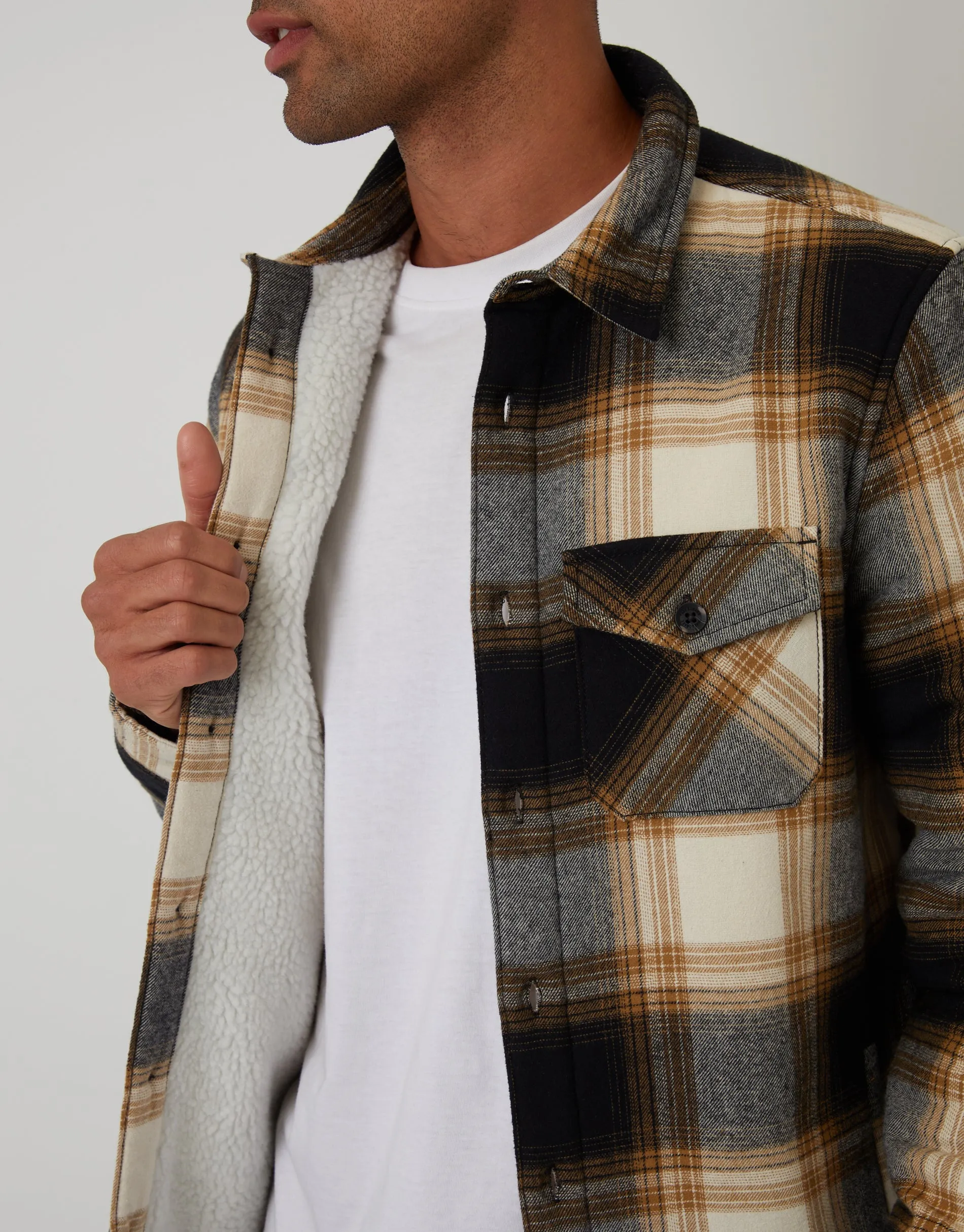 Camel Brown Check Brushed Borg Lined Shacket sold by Threadbare product image thumbnail 5