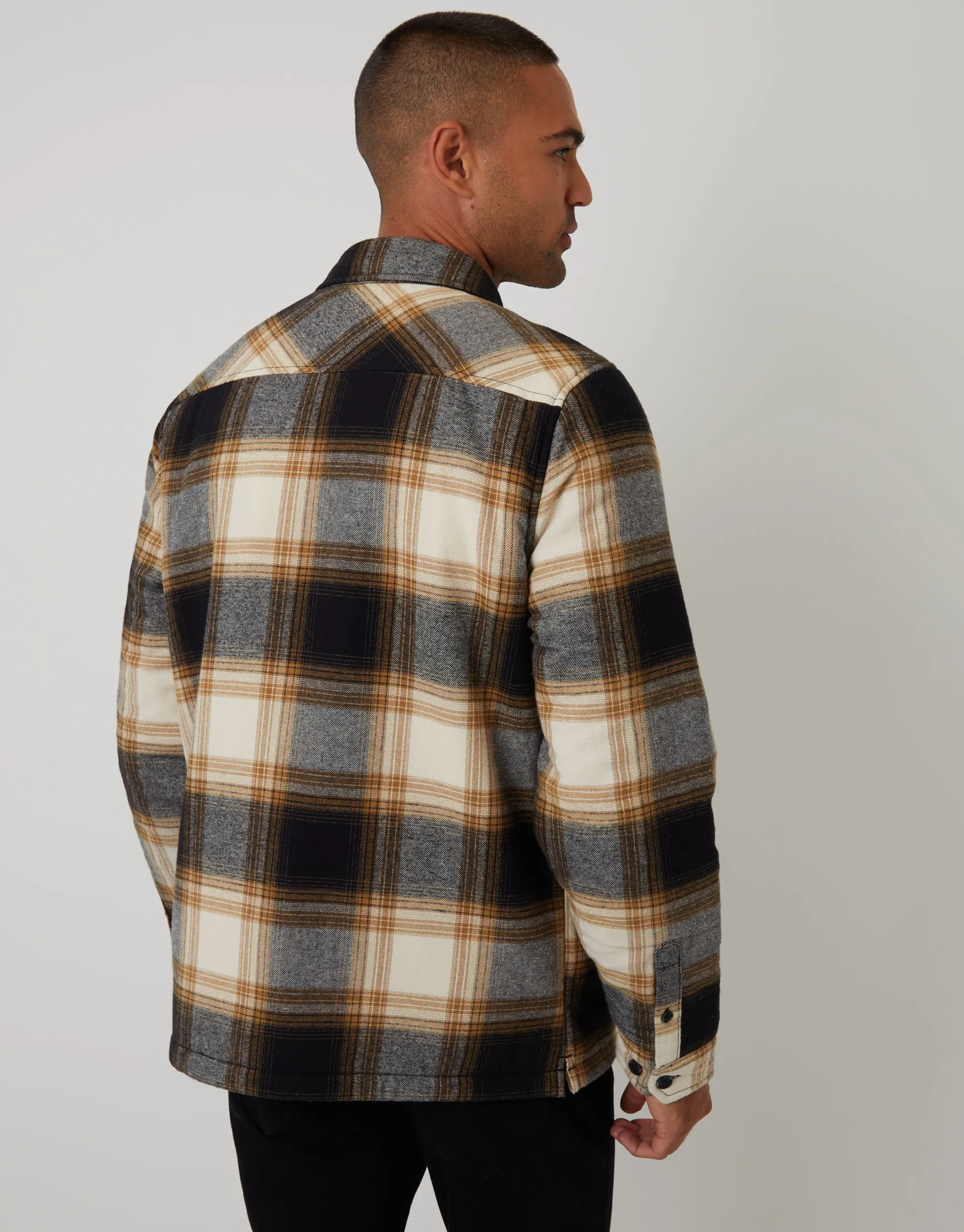 Camel Brown Check Brushed Borg Lined Shacket sold by Threadbare product image thumbnail 2
