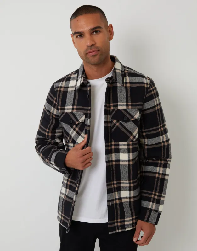 Black Check Brushed Borg Lined Shacket sold by Threadbare