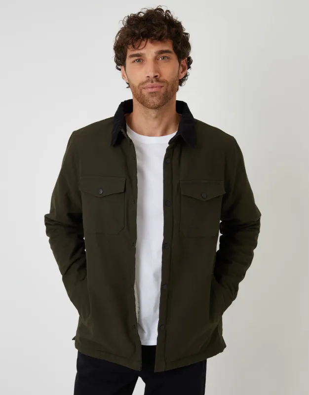 Forest Green Borg Lined Shacket sold by Threadbare
