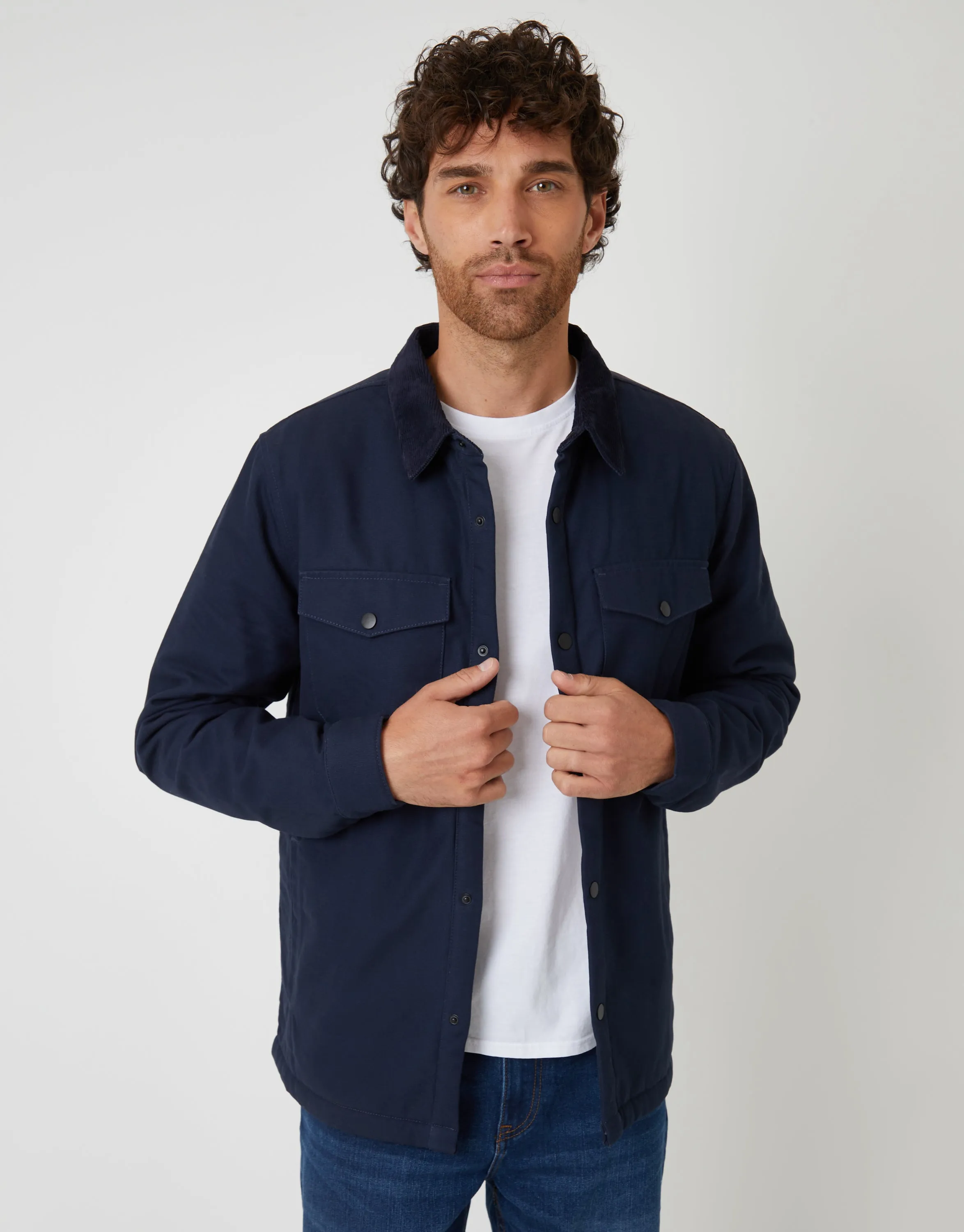 Navy Borg Lined Shacket sold by Threadbare