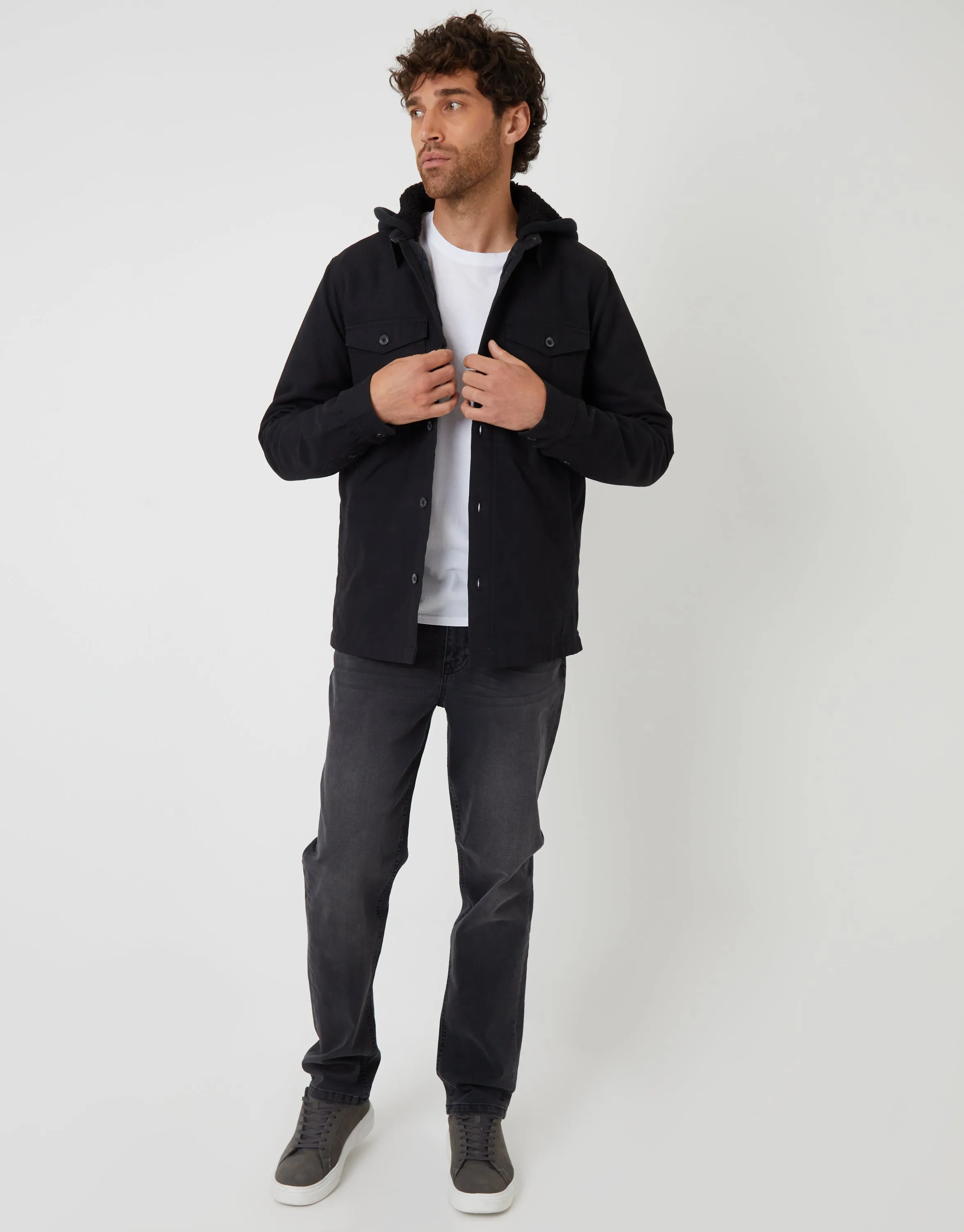 Black Quilted Shacket with Borg Lined Hood sold by Threadbare product image thumbnail 3