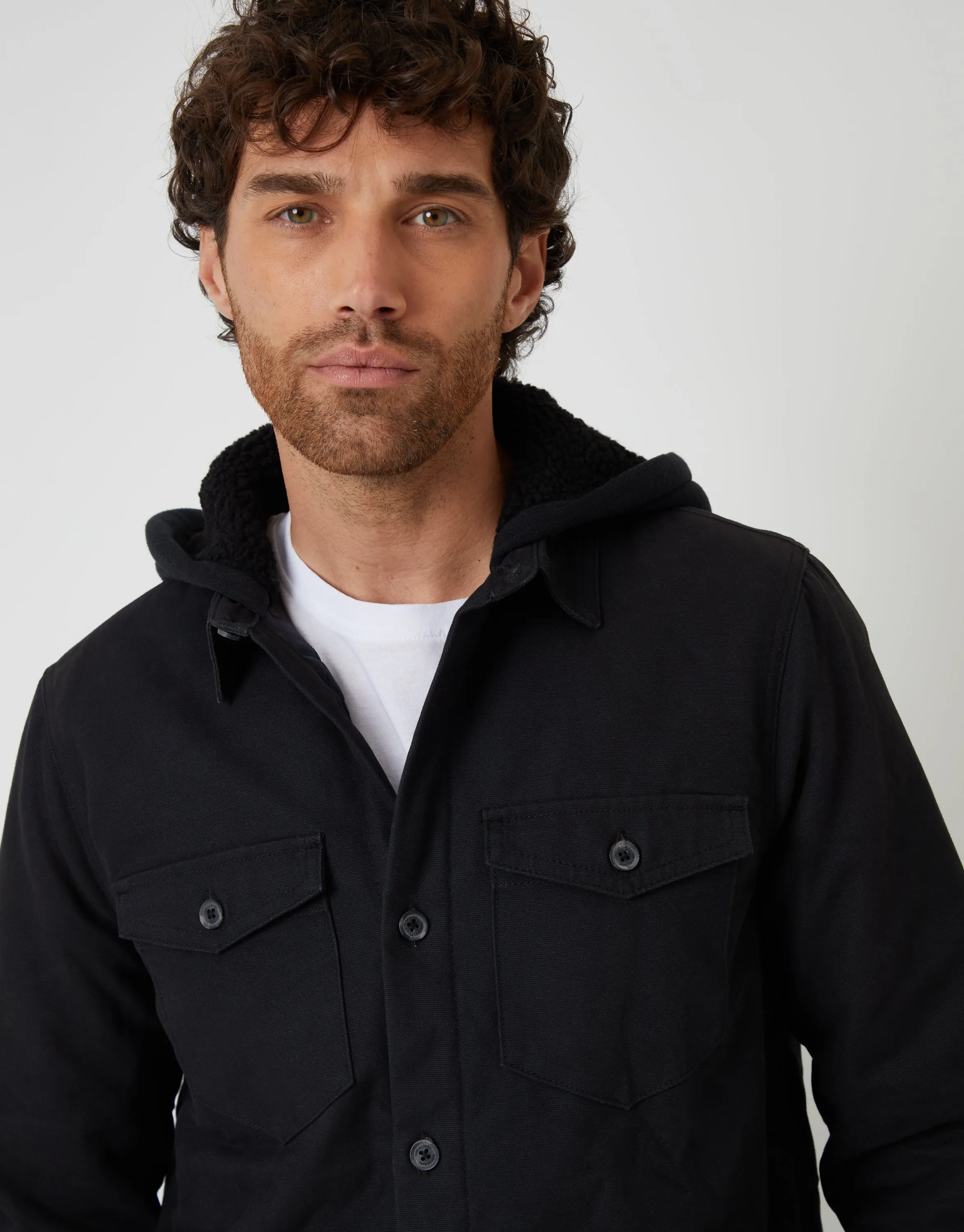 Black Quilted Shacket with Borg Lined Hood sold by Threadbare product image thumbnail 4