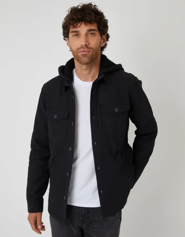 Black Quilted Shacket with Borg Lined Hood sold by Threadbare