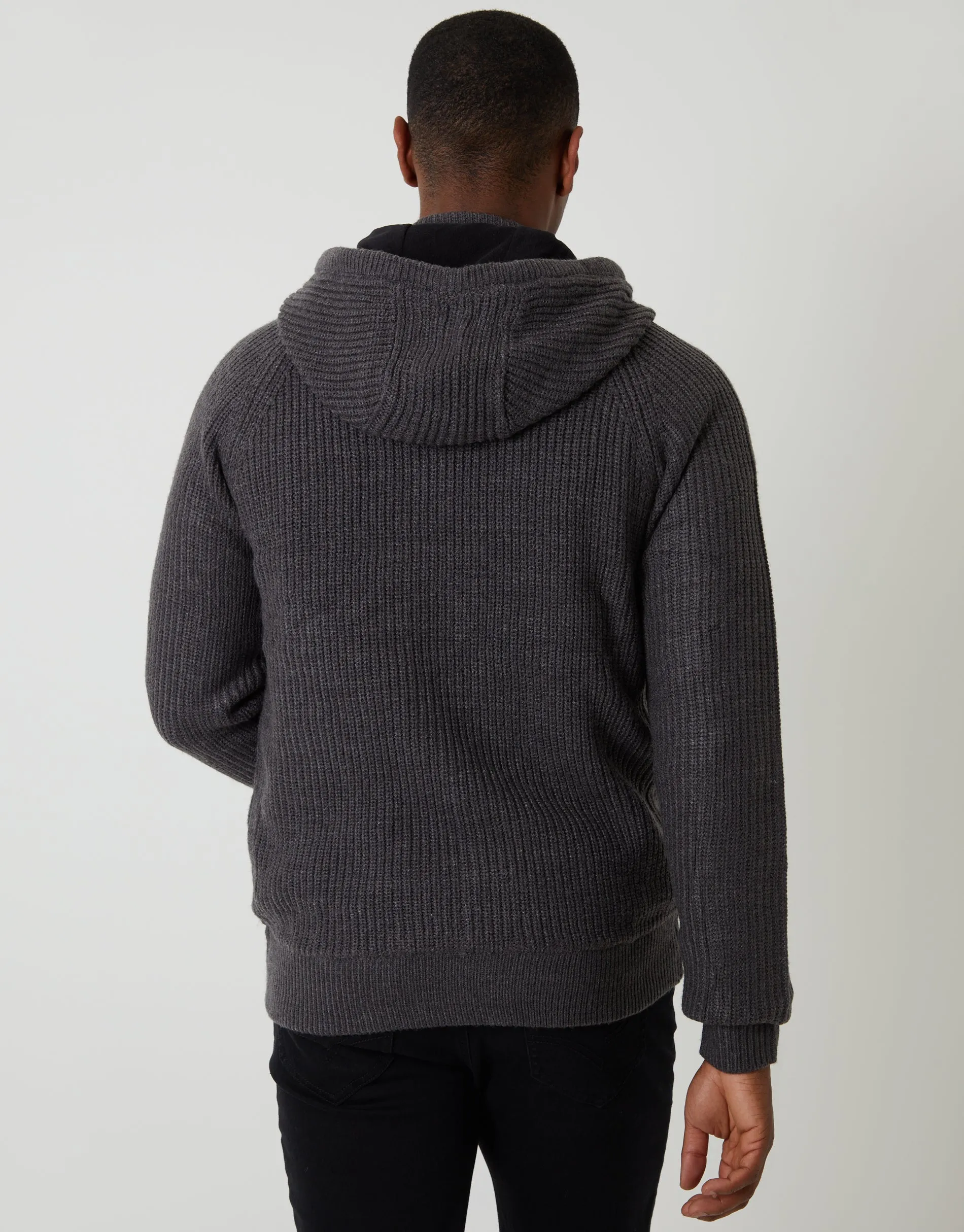 Charcoal Grey Cable Knit Microfleece Lined Zip Through Hoodie sold by Threadbare product image thumbnail 2