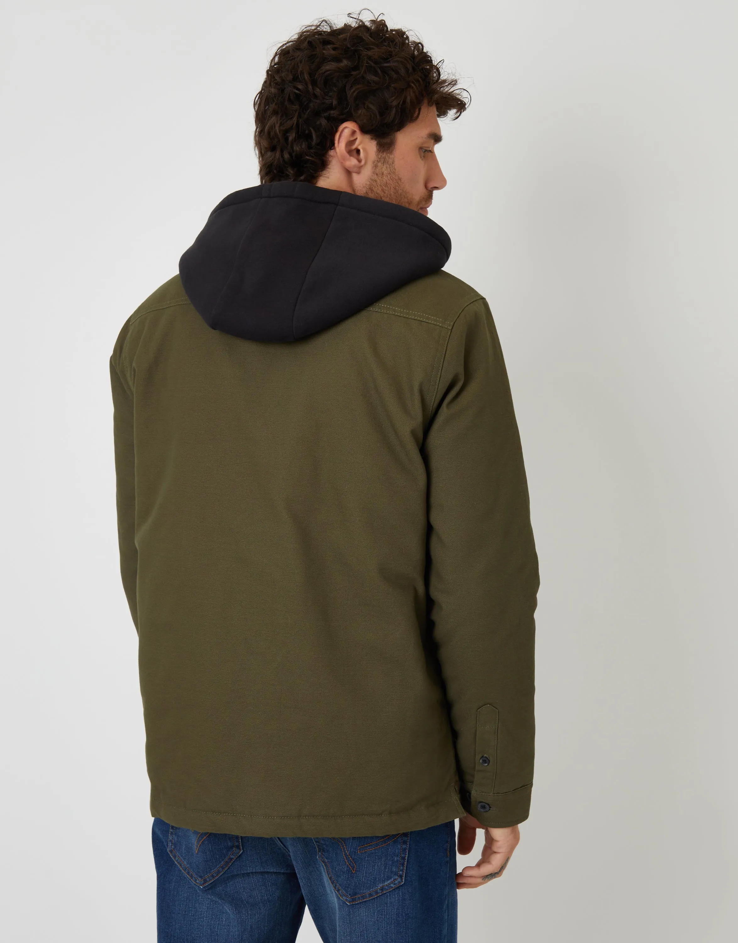 Khaki Green Quilted Shacket with Borg Lined Hood sold by Threadbare product image thumbnail 2