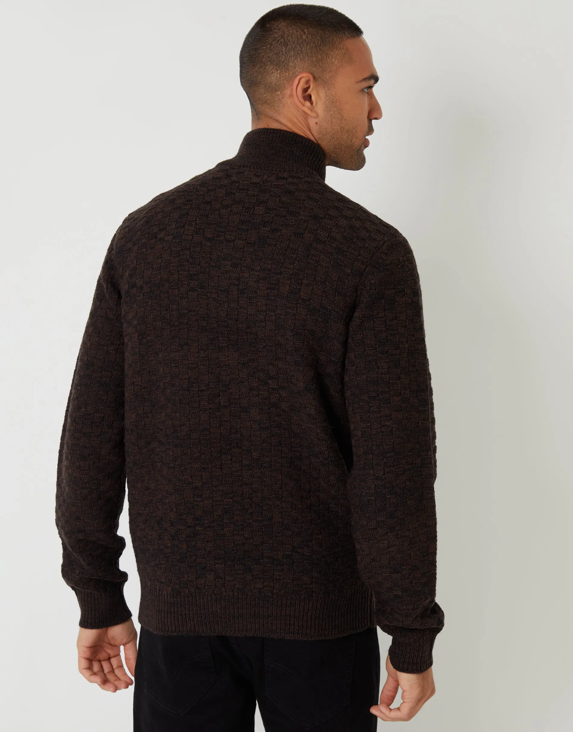 Brown Basket Stitch Quarter Zip Jumper sold by Threadbare product image thumbnail 3
