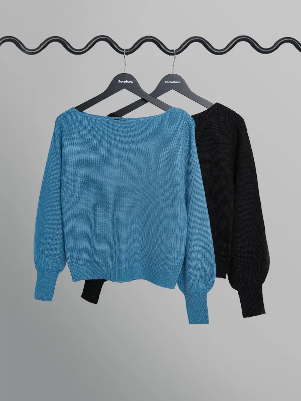 Black & Blue Chunky Knit Slash Neck Jumpers (2 Pack) sold by Threadbare