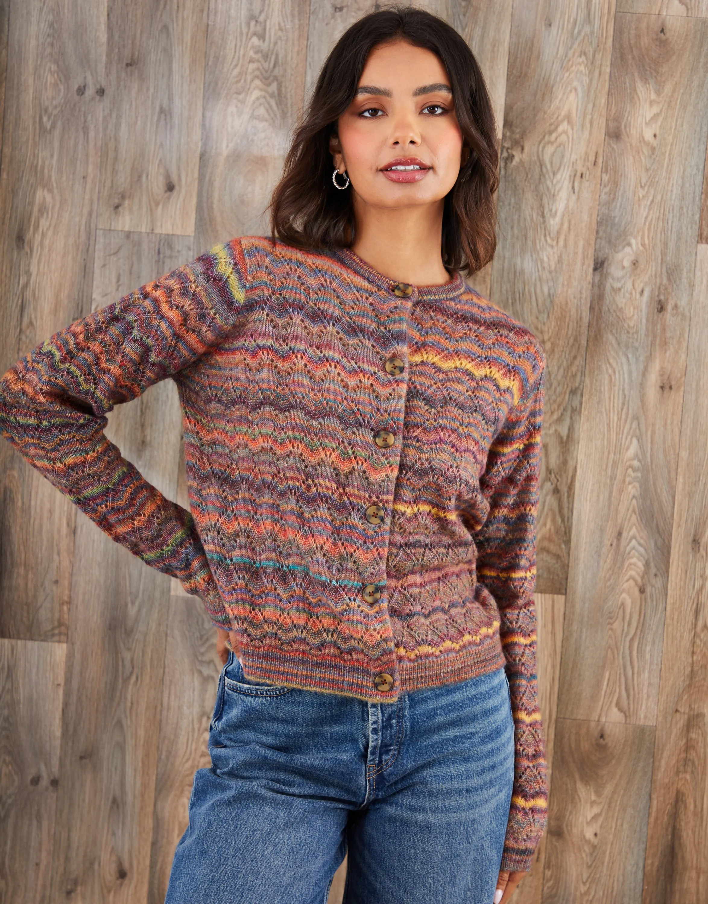 Brown Space Dye Knitted Cardigan sold by Threadbare product image thumbnail 3