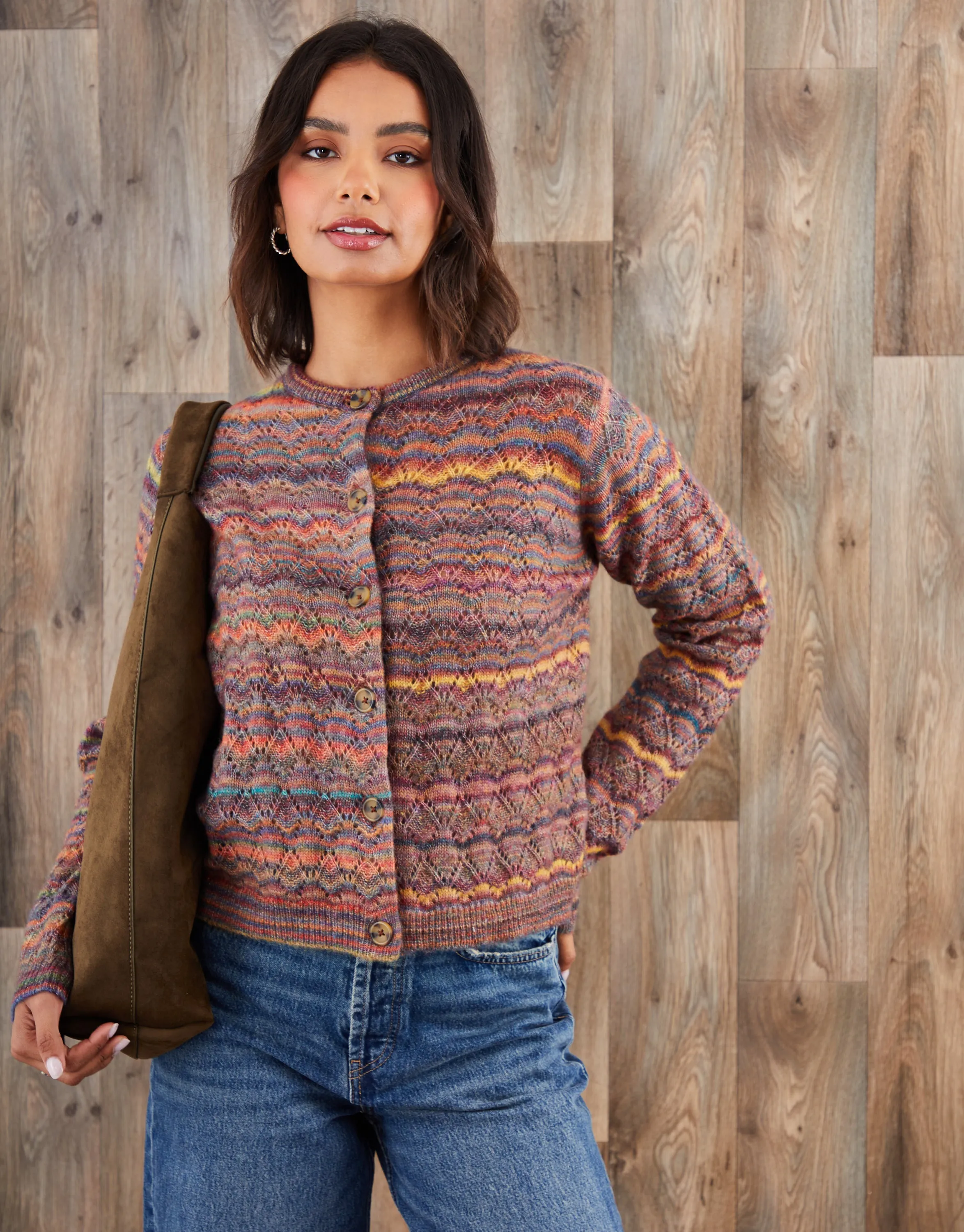 Brown Space Dye Knitted Cardigan sold by Threadbare product image thumbnail 5