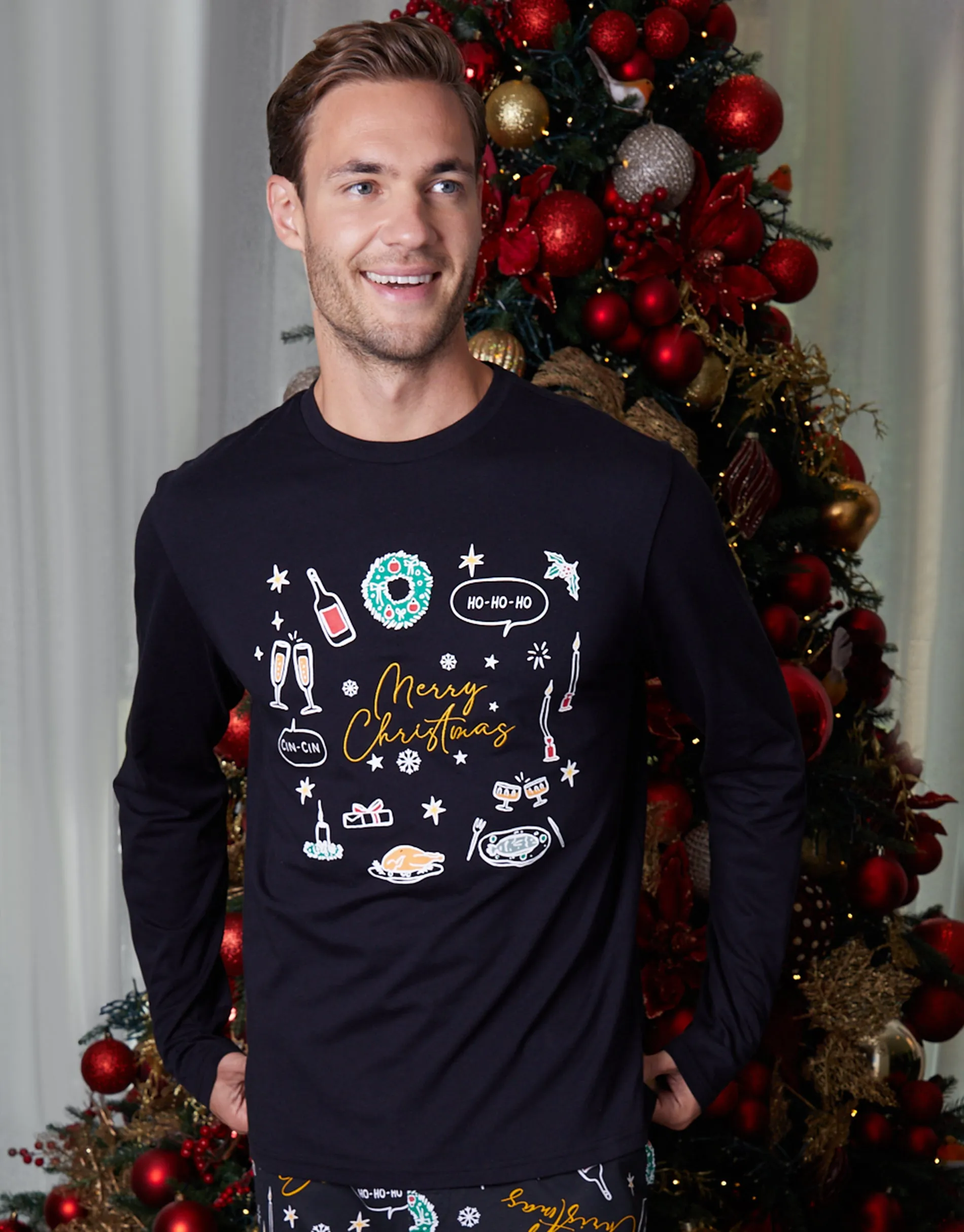 Black Christmas Print Long Pyjamas (2-Piece Set) sold by Threadbare product image thumbnail 4