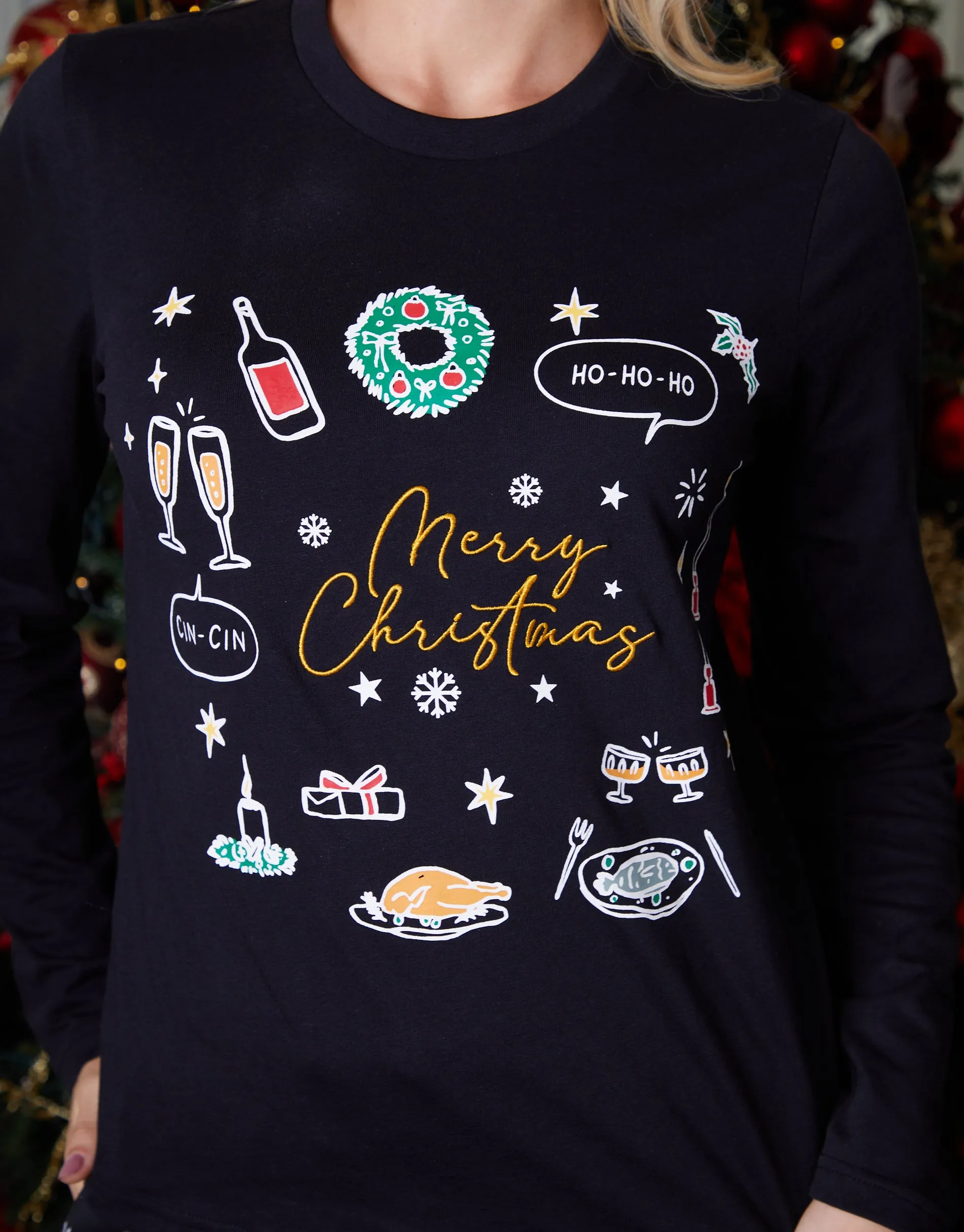 Black Christmas Print Long Pyjamas (2-Piece Set) sold by Threadbare product image thumbnail 5