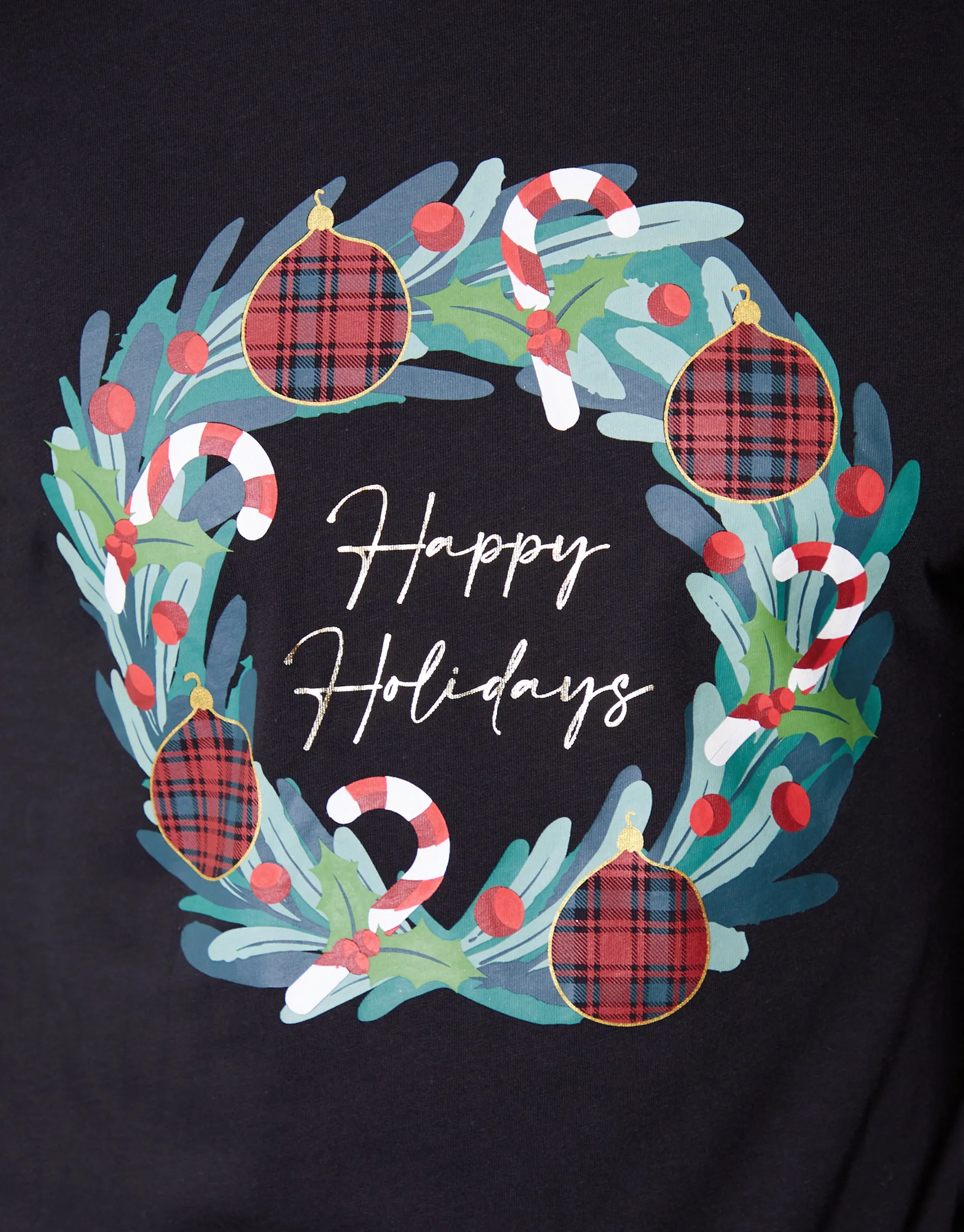 Black Christmas Wreath Long Pyjamas (2-Piece Set) sold by Threadbare product image thumbnail 5